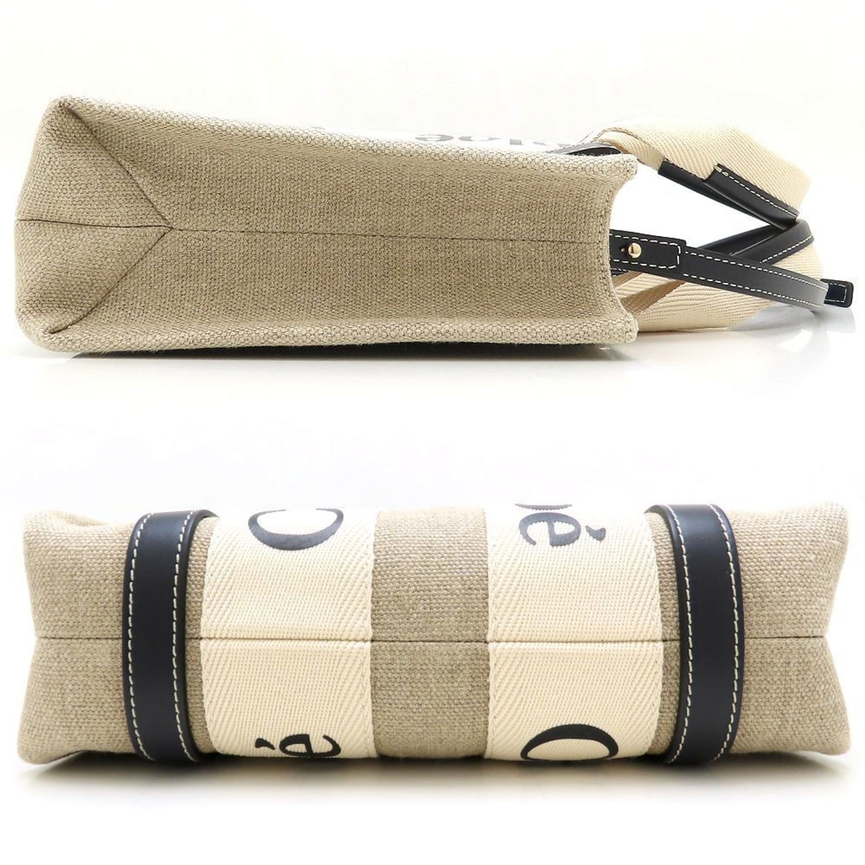 Chloé Chloe Woody Small Tote Handbag Linen x Calf White Blue