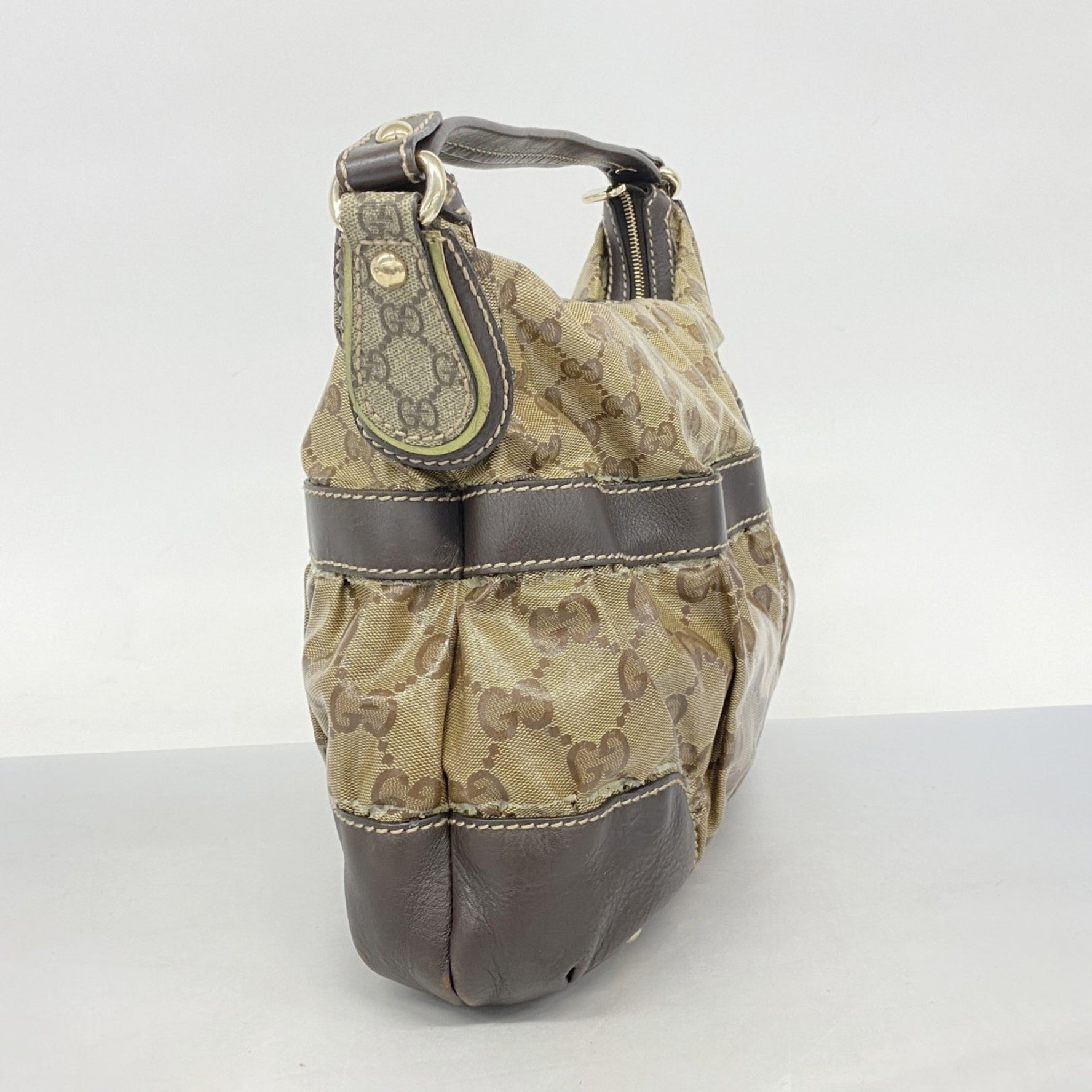 Gucci GG Crystal Handbag Coated Canvas Beige Brown Champagne