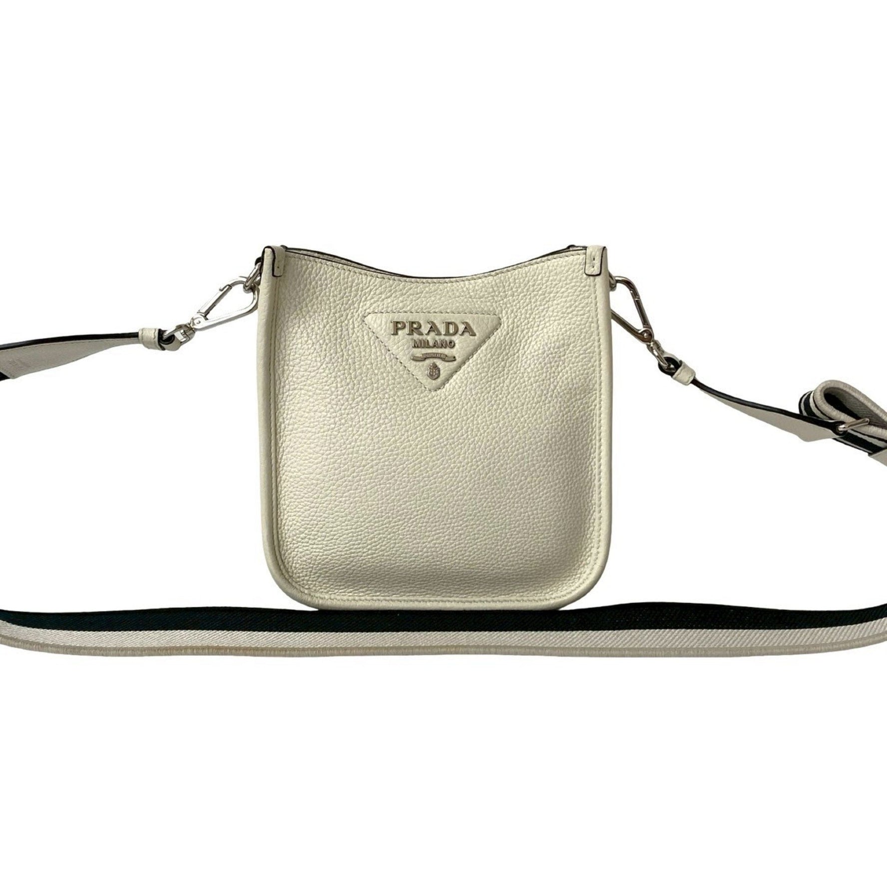 PRADA Triangle Logo Hardware Vitello Dino Soft Leather Mini Shoulder Bag/Pochette/Sacoche