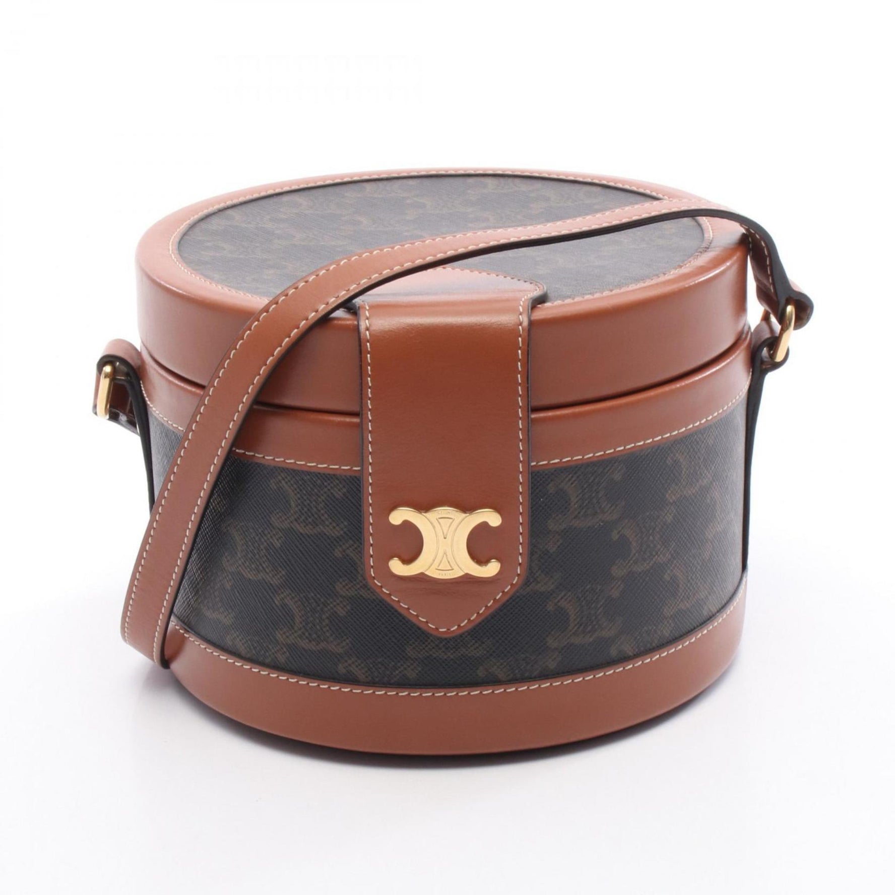Celine Tambour Medium Triomphe Shoulder Bag in PVC-Coated Canvas and Leather