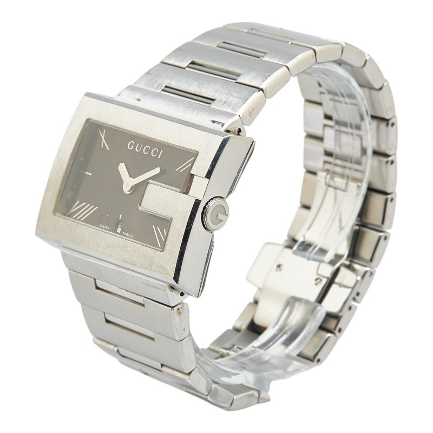 Gucci Men's 100M Quartz Watch with Black Dial and Stainless Steel Movement