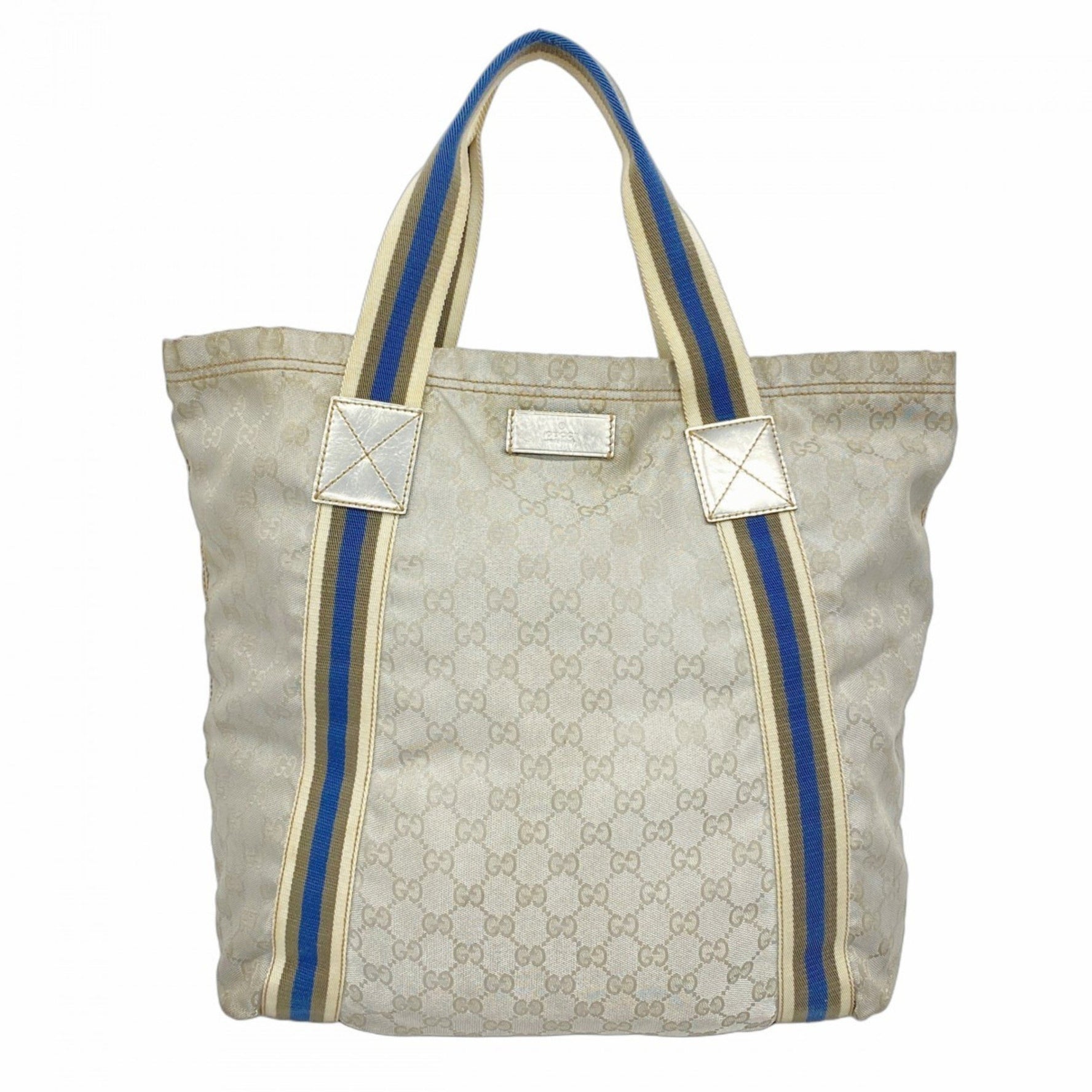 Gucci GG Canvas Tote Bag Silver Blue Gray