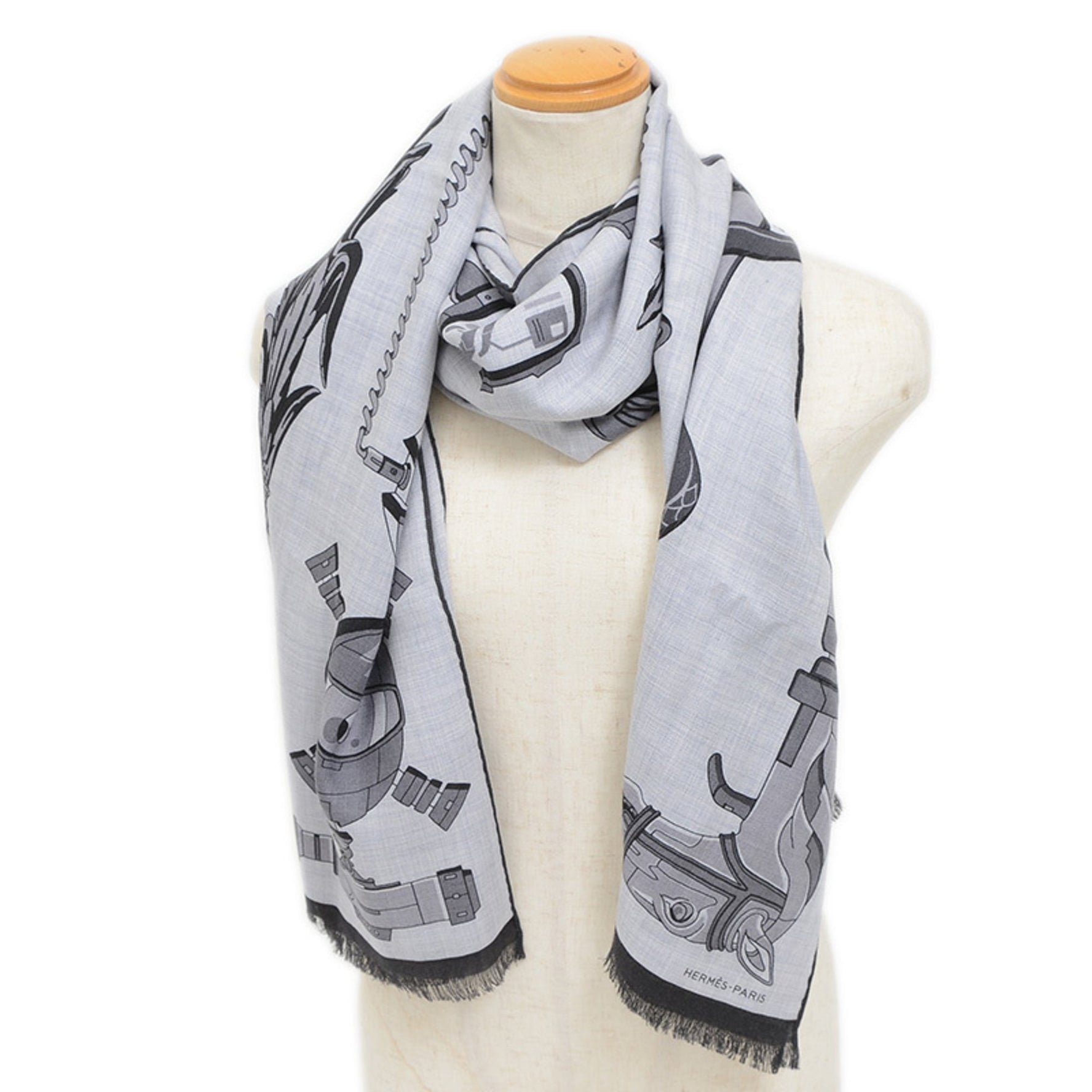 Hermes scarves and mufflers, rectangle, Katsuna, Cassisil, Grisine Clair, Grimoyen