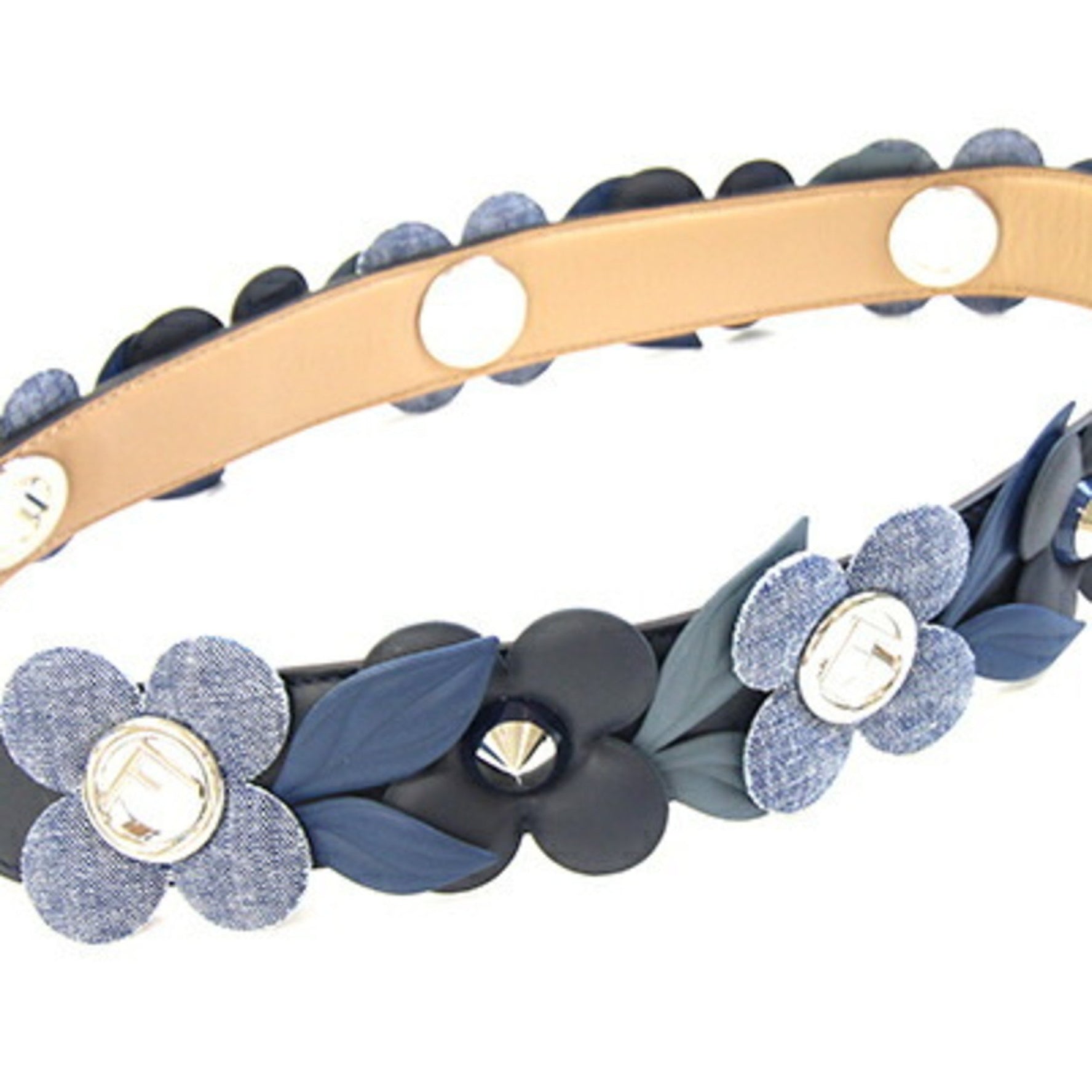 Fendi Shoulder Strap You Navy Leather and Denim Bag with Flower Replacement