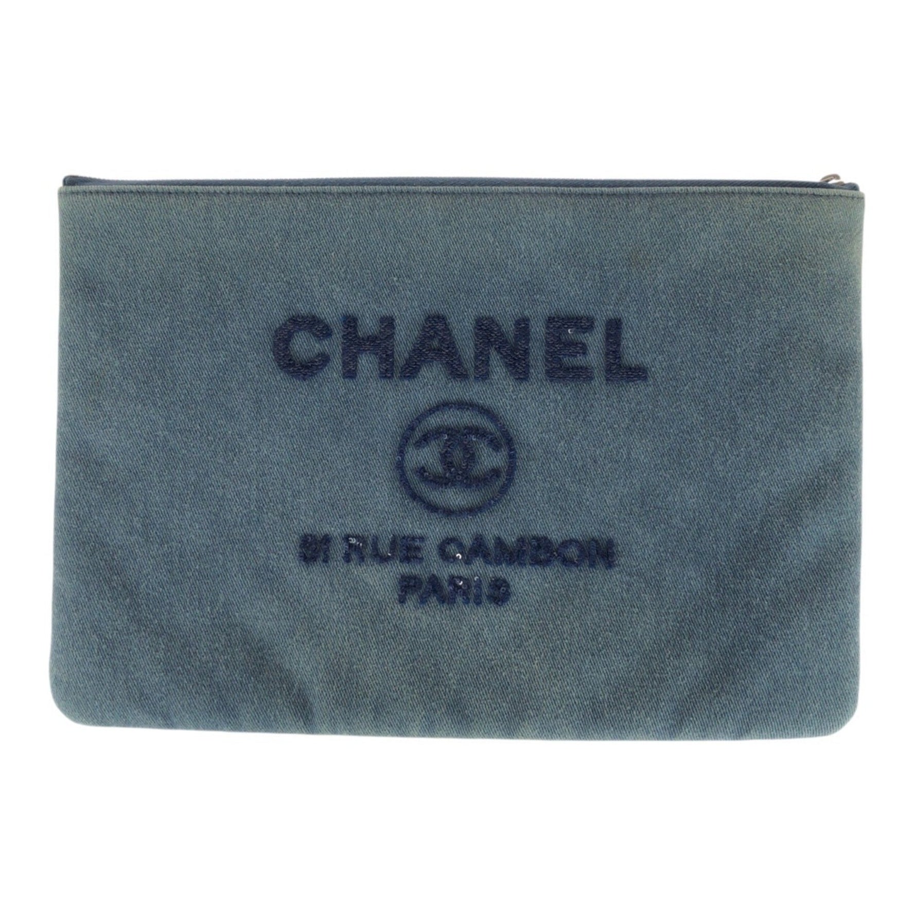 CHANEL Deauville Sequin Denim Clutch Bag Pouch