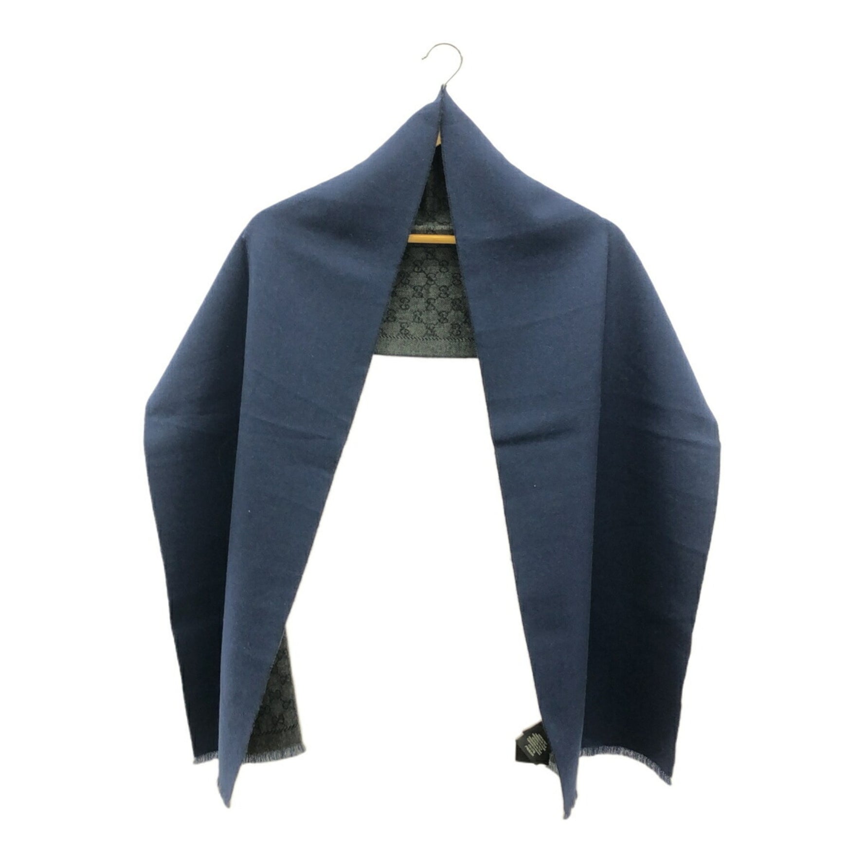 GUCCI Scarf GG Jacquard Wool Pattern Gray Navy Mikunigaoka Store