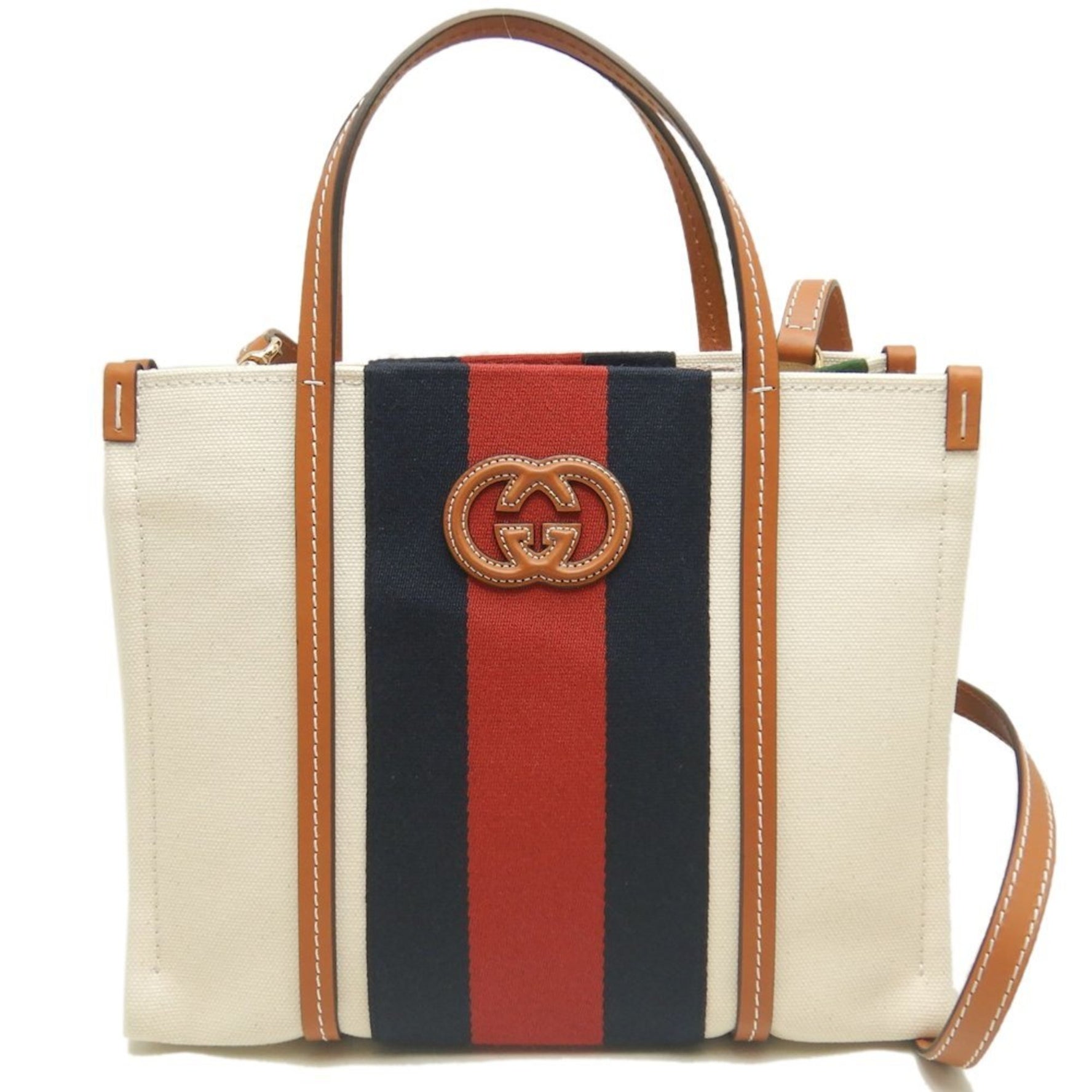 GUCCI Small Tote Bag Interlocking G Canvas Ivory Brown
