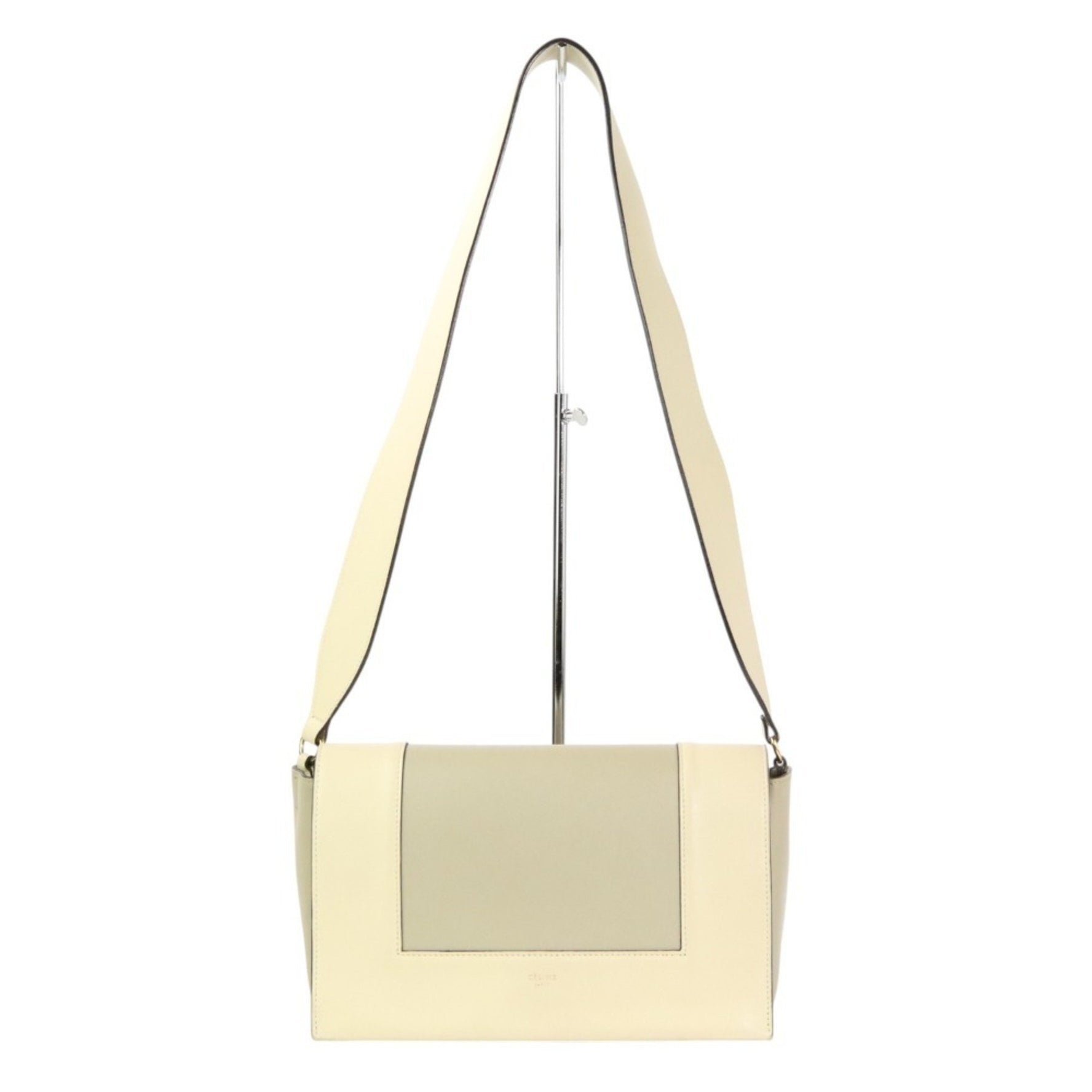 CELINE Frame Medium Calf Leather Shoulder Bag Ivory Grey Women's