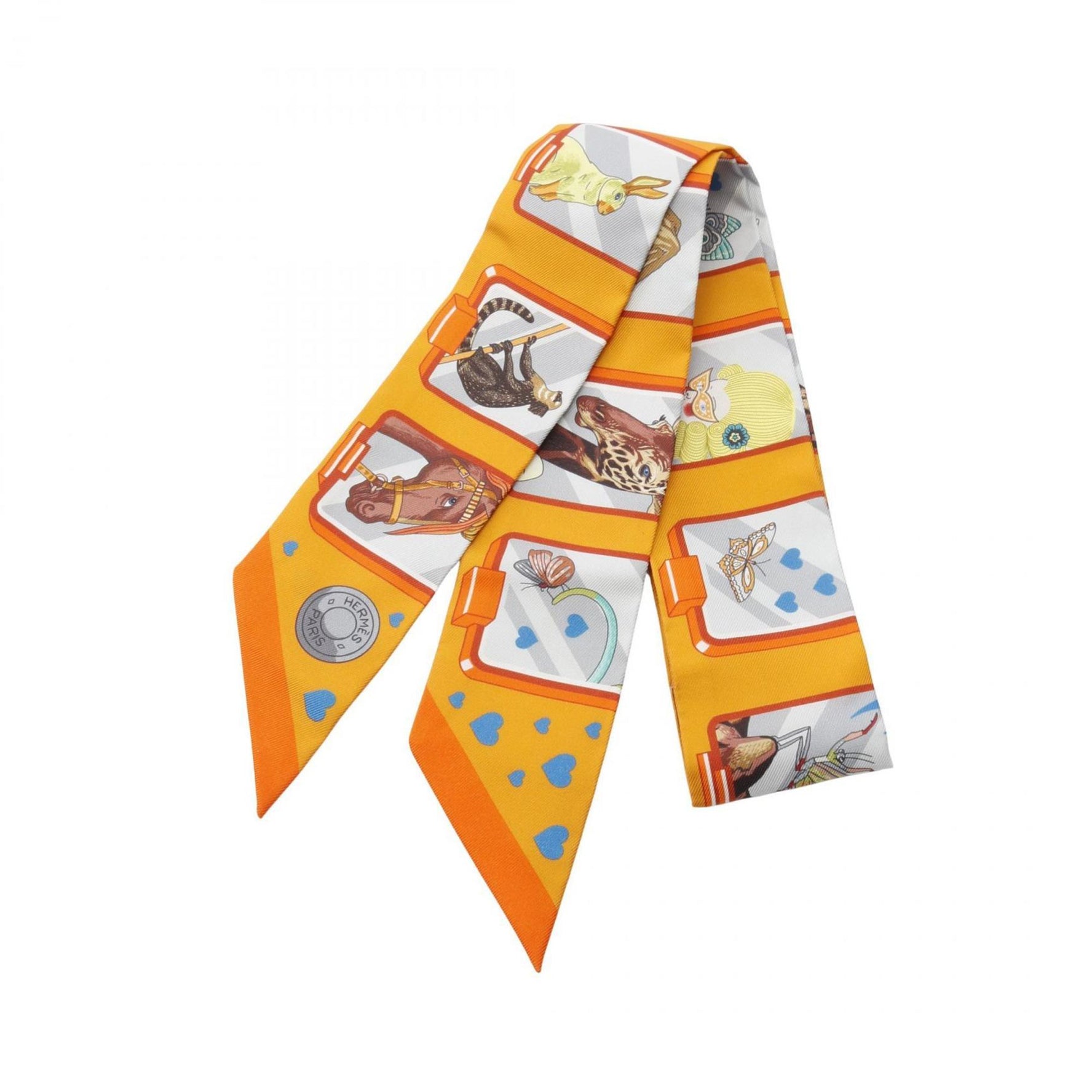 Hermès Twilly HERMES STORY Silk Scarf in Orange Multicolor