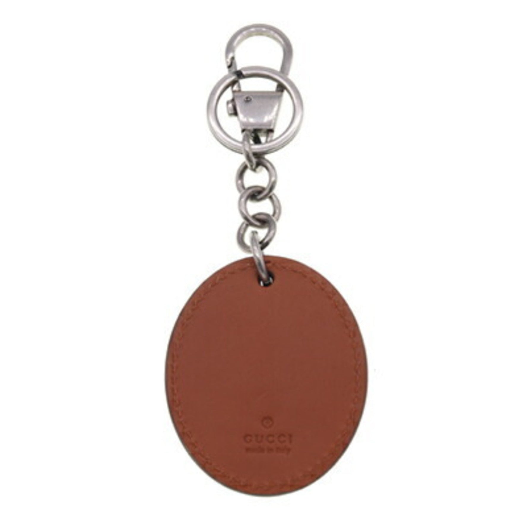 Gucci Interlocking G Keychain Brown Black Leather Metal Keyring Bag Charm