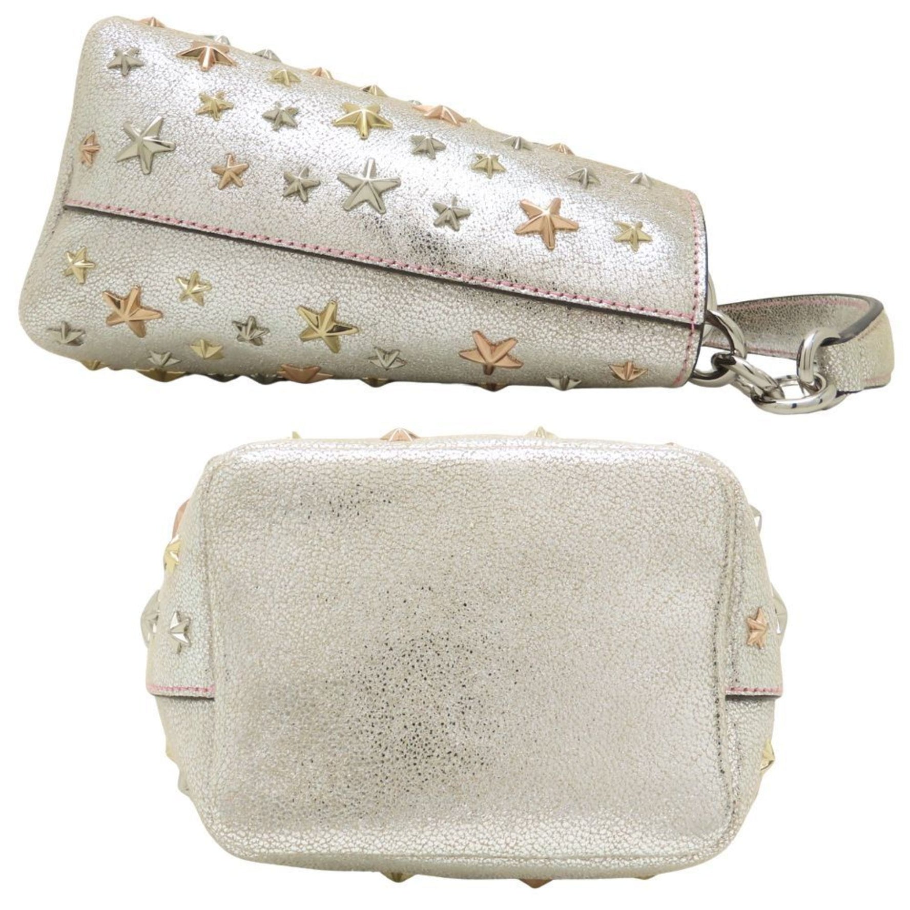 JIMMY CHOO Jimmy Choo Handbag Star Studs Leather Metallic Silver