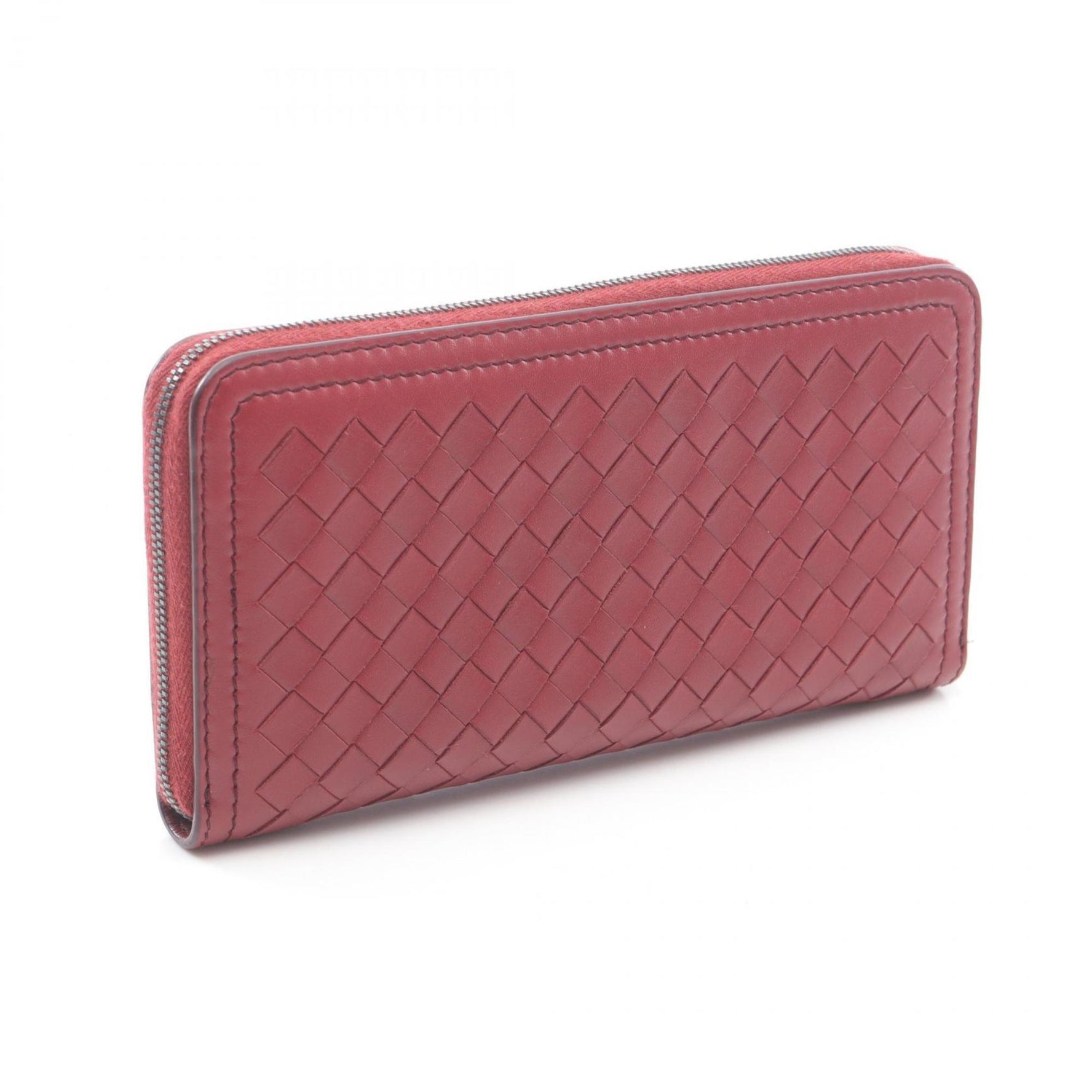 Bottega Veneta Intrecciato Round Long Wallet, Leather, Red