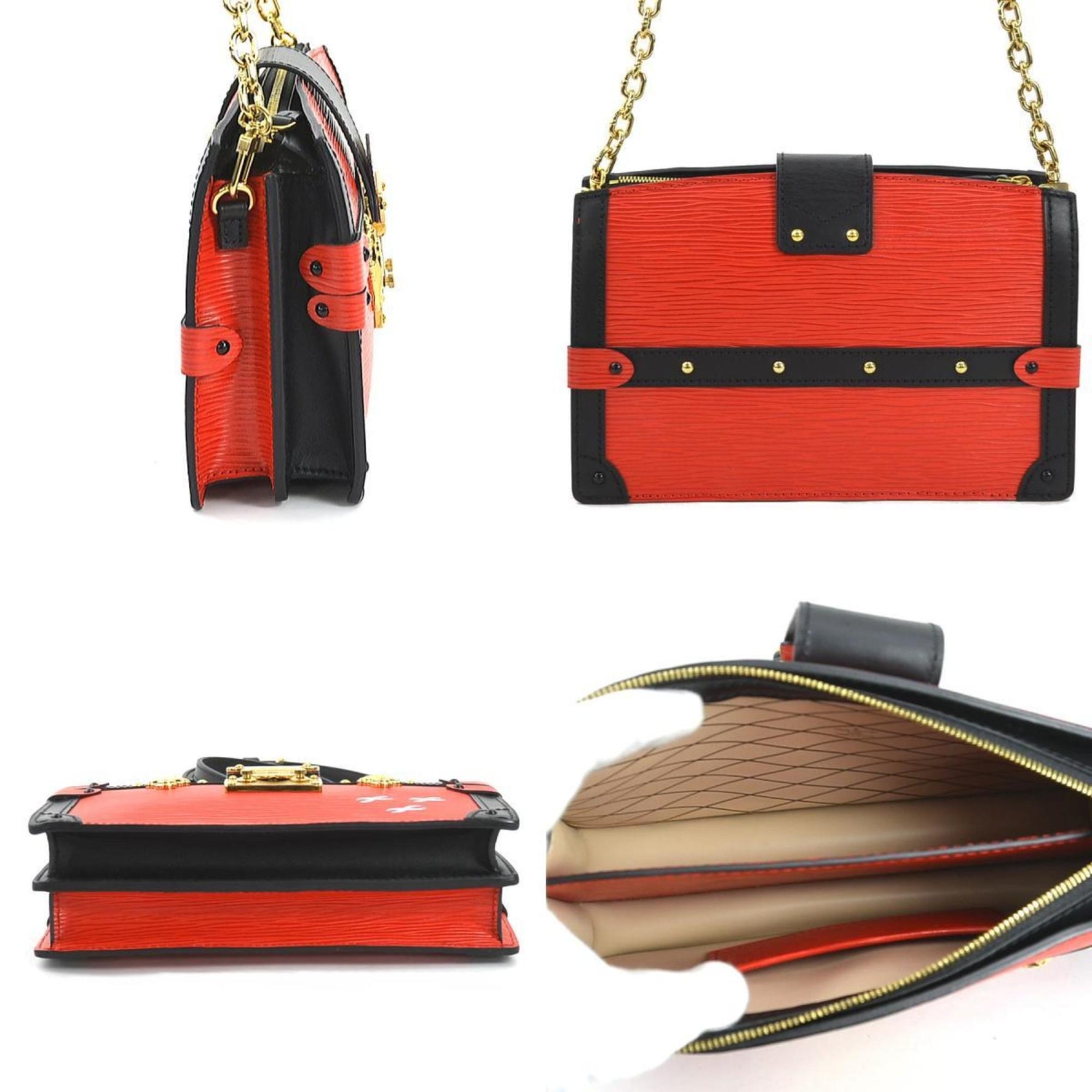 Louis Vuitton LOUIS VUITTON Clutch Bag Shoulder Epi Trunk Leather Red Black Gold Women's M51697 e59776a
