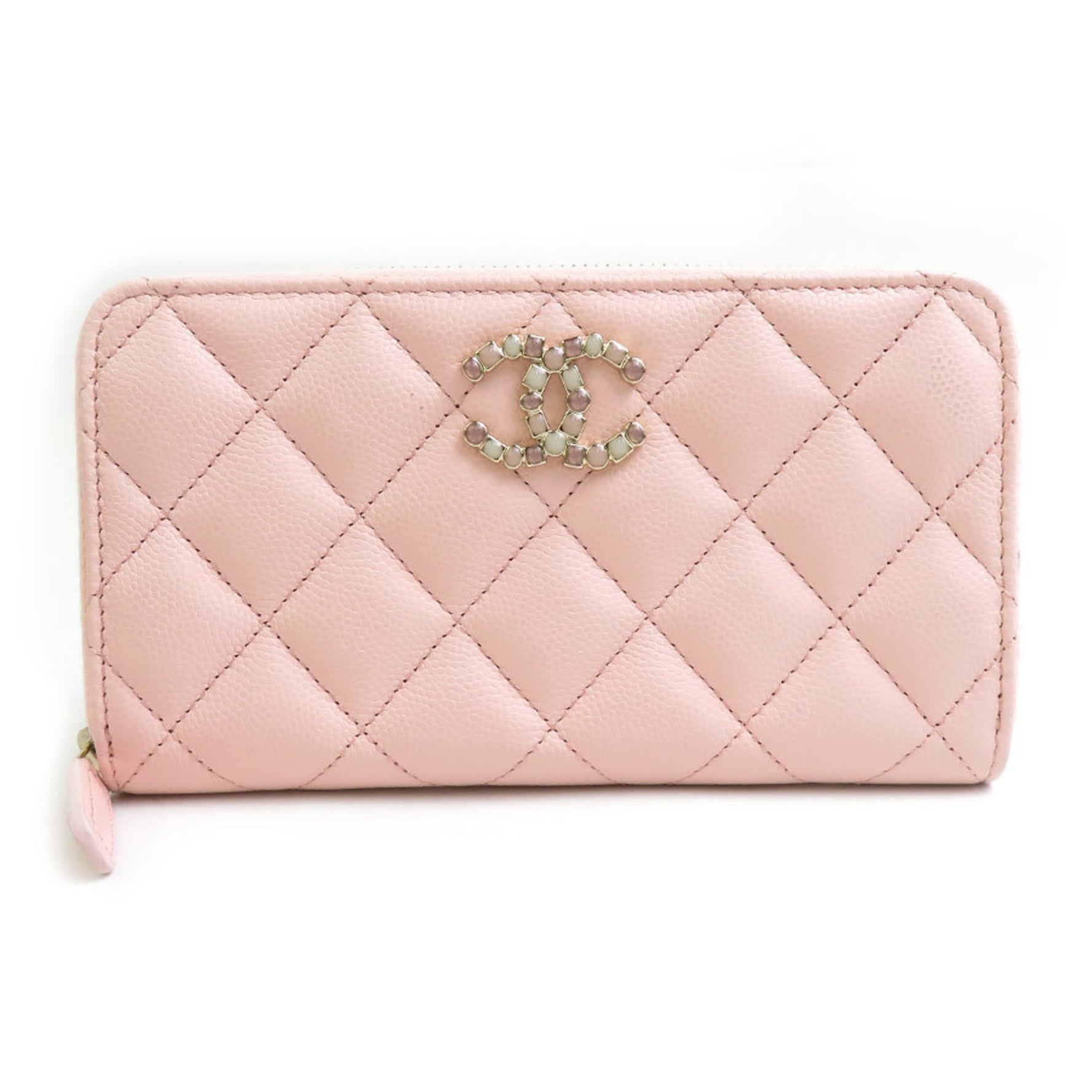 CHANEL Round Long Wallet Compact Caviar Skin Leather