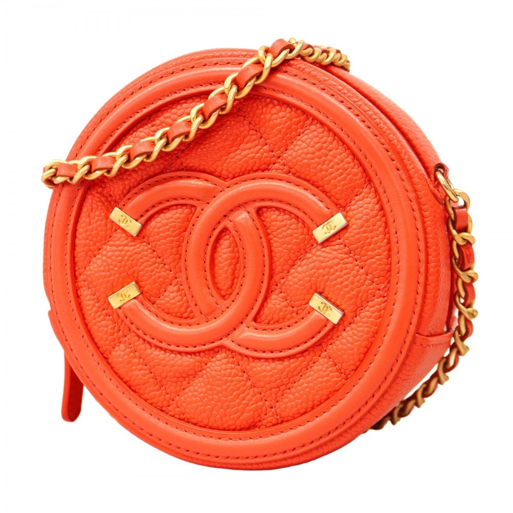 Chanel Shoulder Bag, Chain CC Filigree, Caviar Skin, Red, Women's