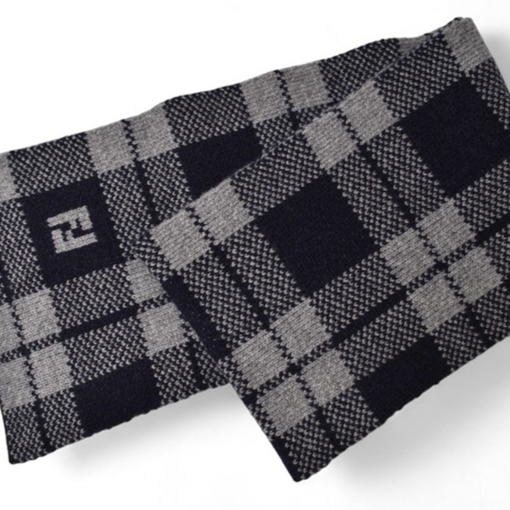 Fendi scarf, 100% wool, navy and gray.