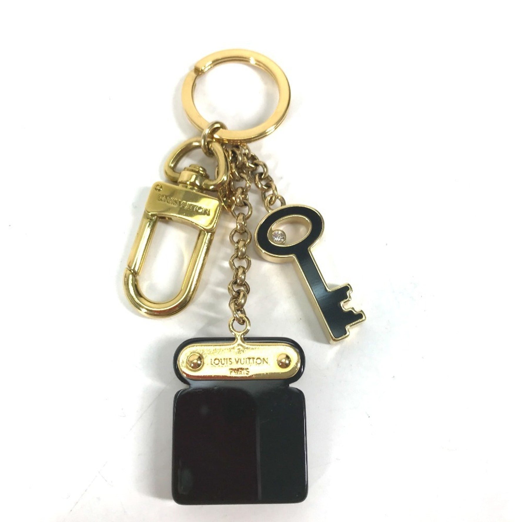 LOUIS VUITTON M66979 Padlock Keychain with Rhinestones, Bag Charm, Metal/Plastic, Women's, Black