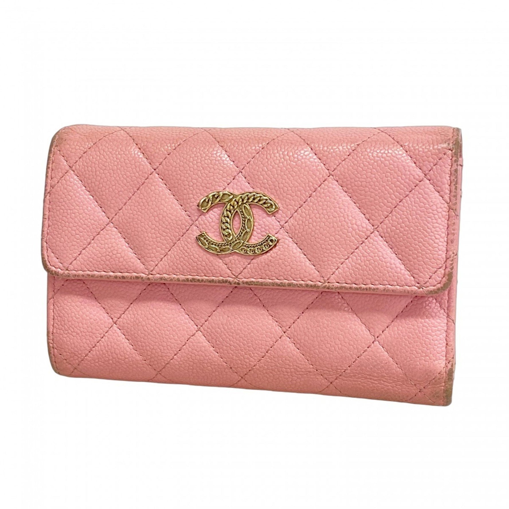Chanel Matelasse Caviar Leather Tri-fold Wallet, Pink, Women's