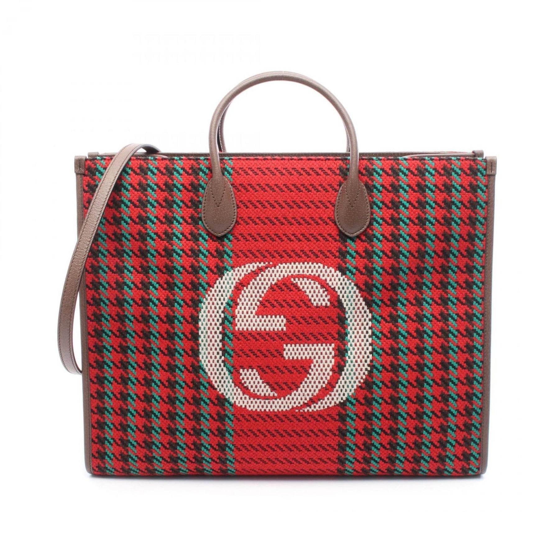 Gucci Interlocking G Tote Bag, Fabric and Leather, Red/Multicolor/Brown
