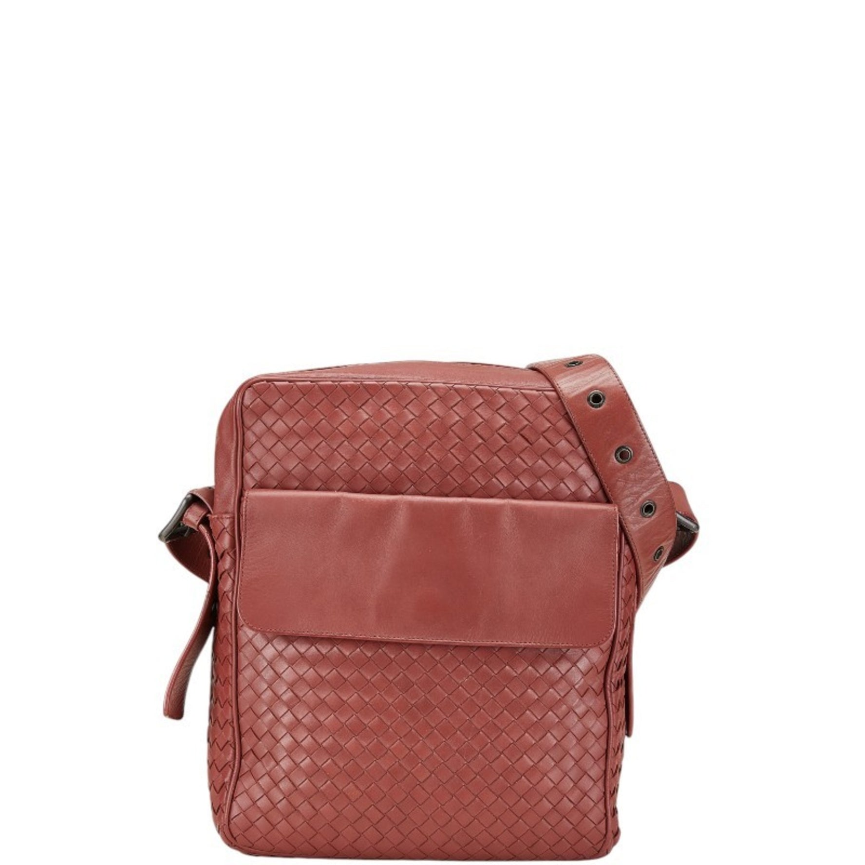 Bottega Veneta Intrecciato Shoulder Bag Red Leather BOTTEGAVENETA