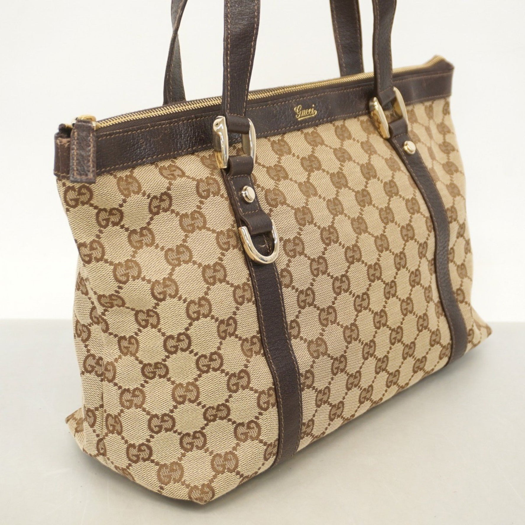 Gucci GG Canvas Tote Bag Brown Beige Champagne