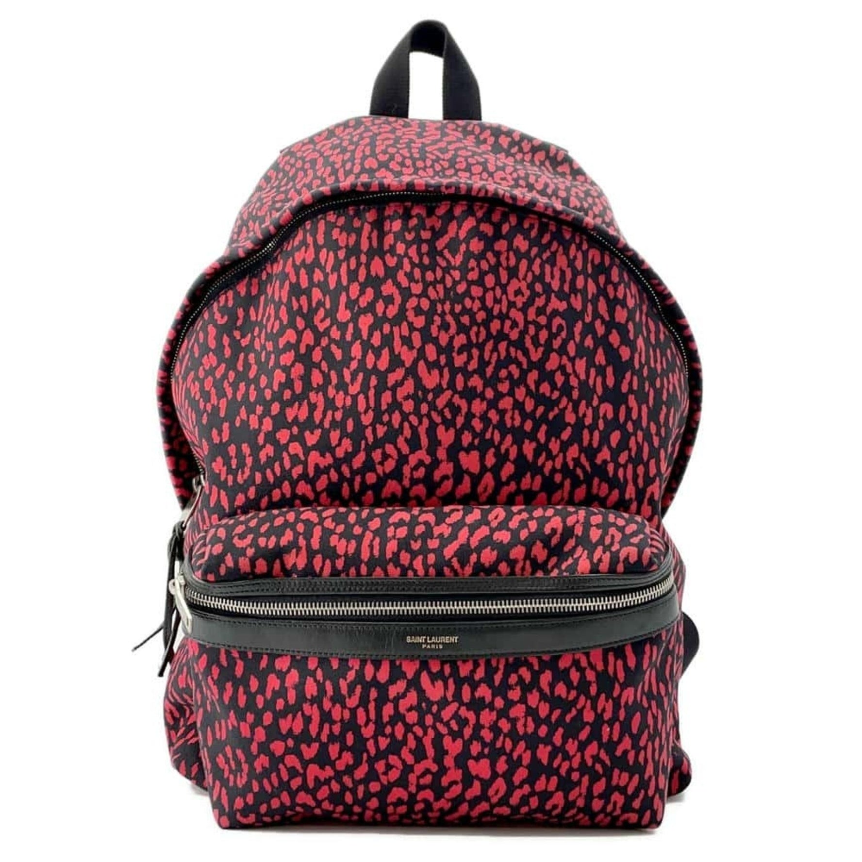 Saint Laurent Backpack Classic Hunter Baby Cat Canvas Black Leopard Print