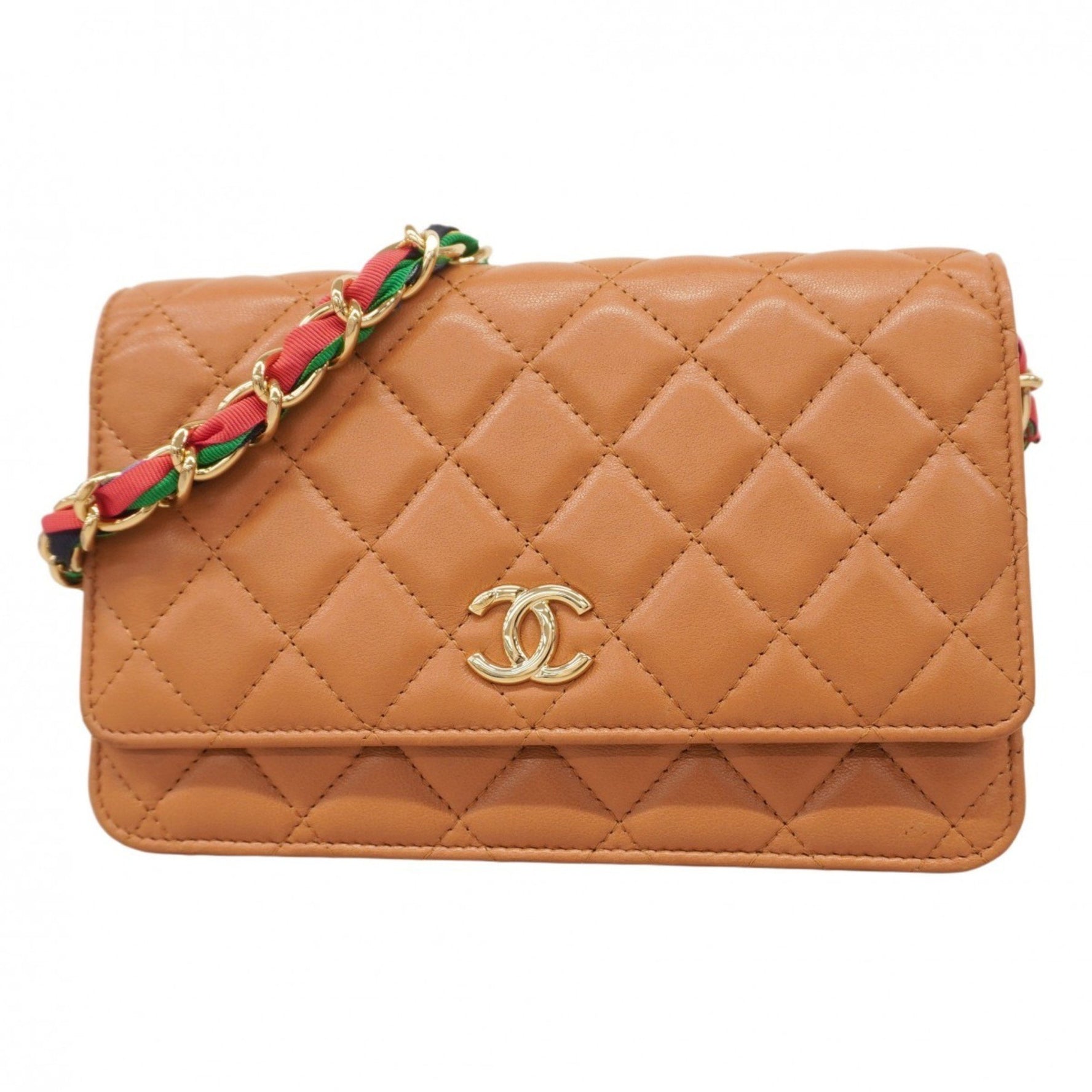 Chanel Matelasse Shoulder Bag with Chain Bag, Brown Lambskin, Women's