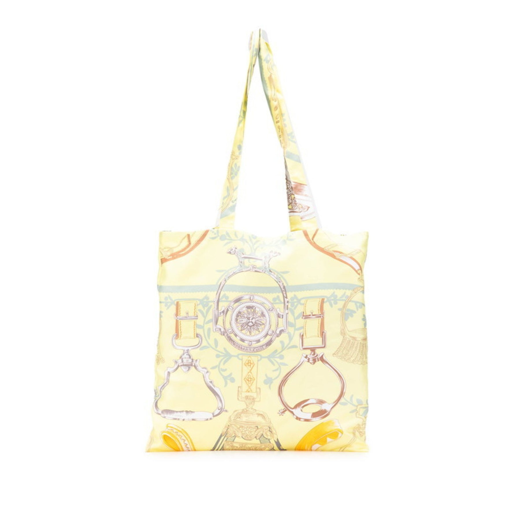 Hermes Hermès Petit H ETRIERS Stirrup and Harness Tote Bag, Yellow Multicolor Silk