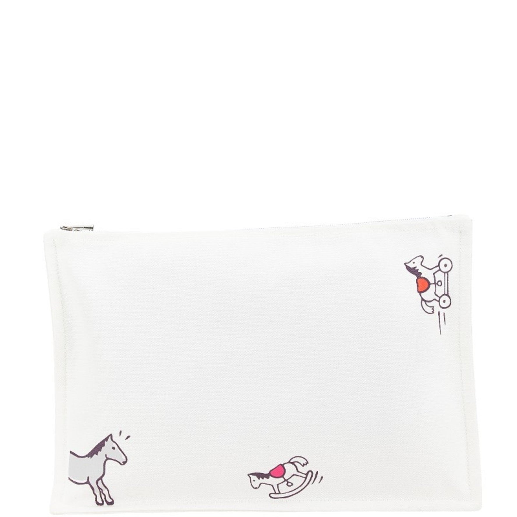 Hermes Truss Flat Adada GM Wooden Horse Pouch White Red Multicolor Canvas Women's HERMES