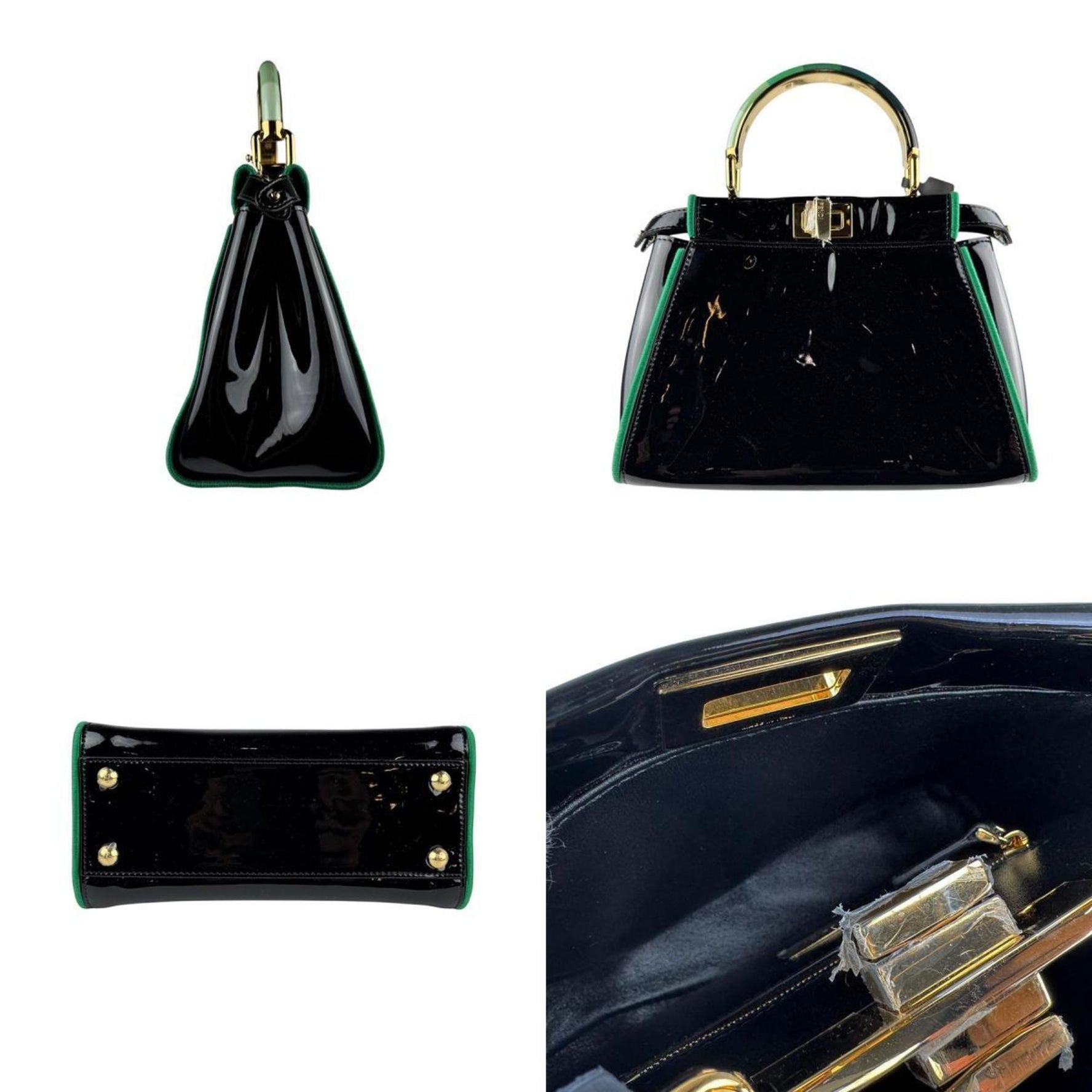 FENDI Handbag Shoulder Bag Mini Peekaboo Iconic Enamel Black x Green