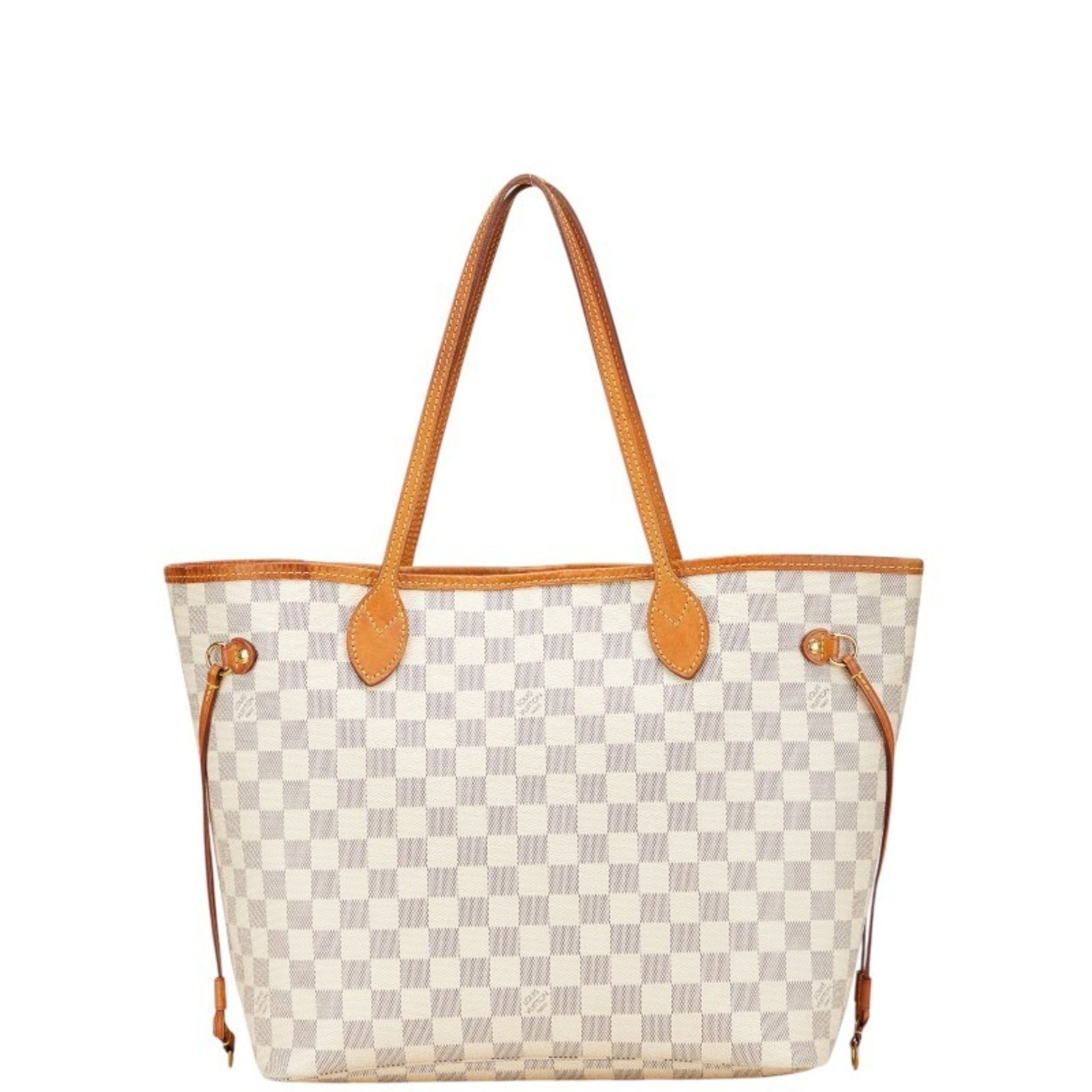 Louis Vuitton Damier Azur Neverfull MM Tote Bag Shoulder White Ivory Leather LOUIS VUITTON