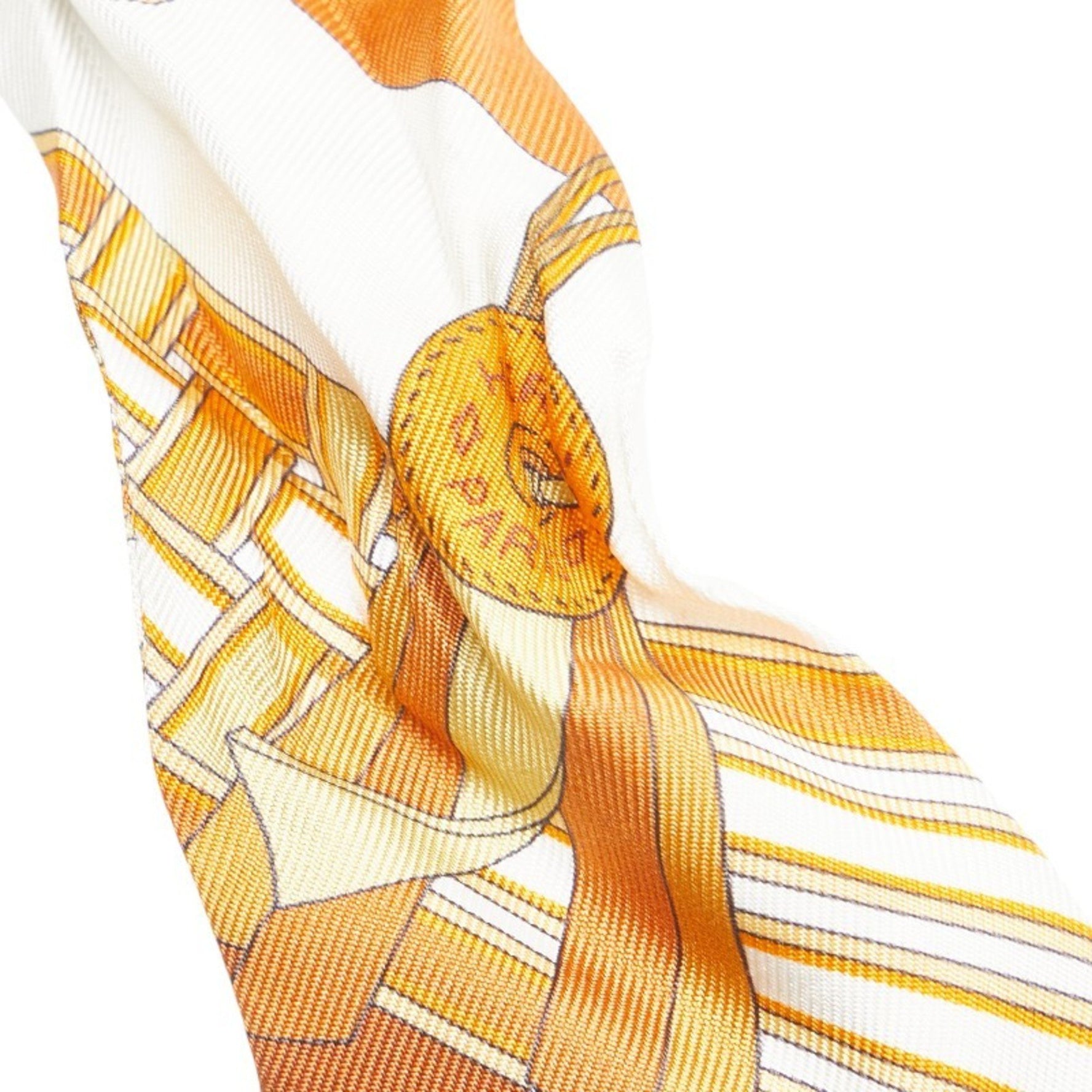 Hermes Twilly BRIDES ET GRIS Bridle and Charm Scarf Muffler Caramel White Bronze Silk Women's HERMES