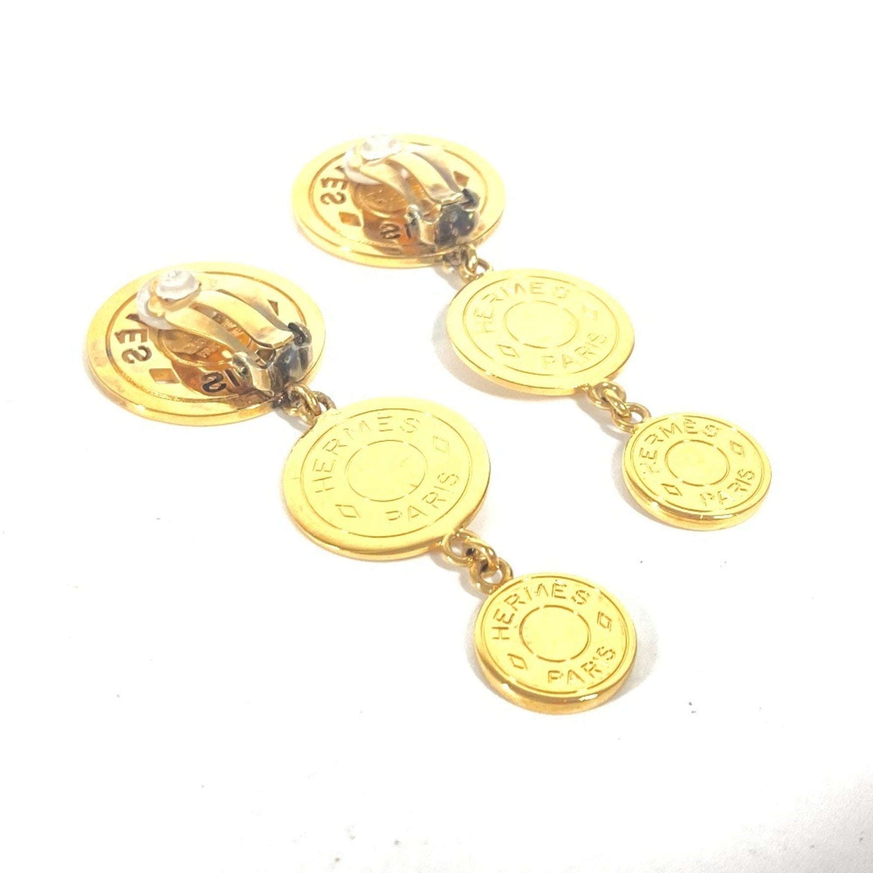 HERMES 3-Row Serie Earrings, Metal, Women's, Gold