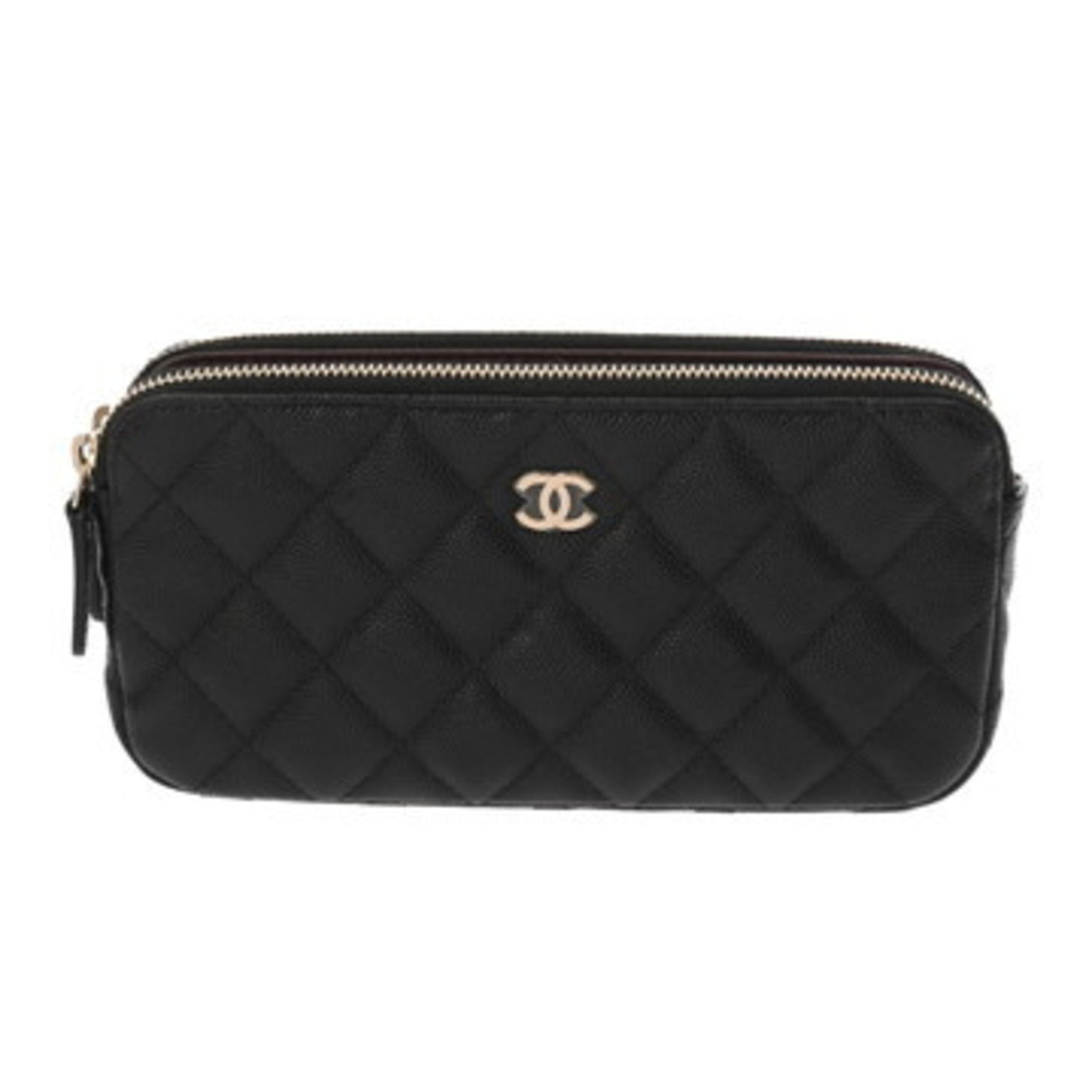 CHANEL Double Zipper Chain Wallet Caviar Skin Shoulder Bag