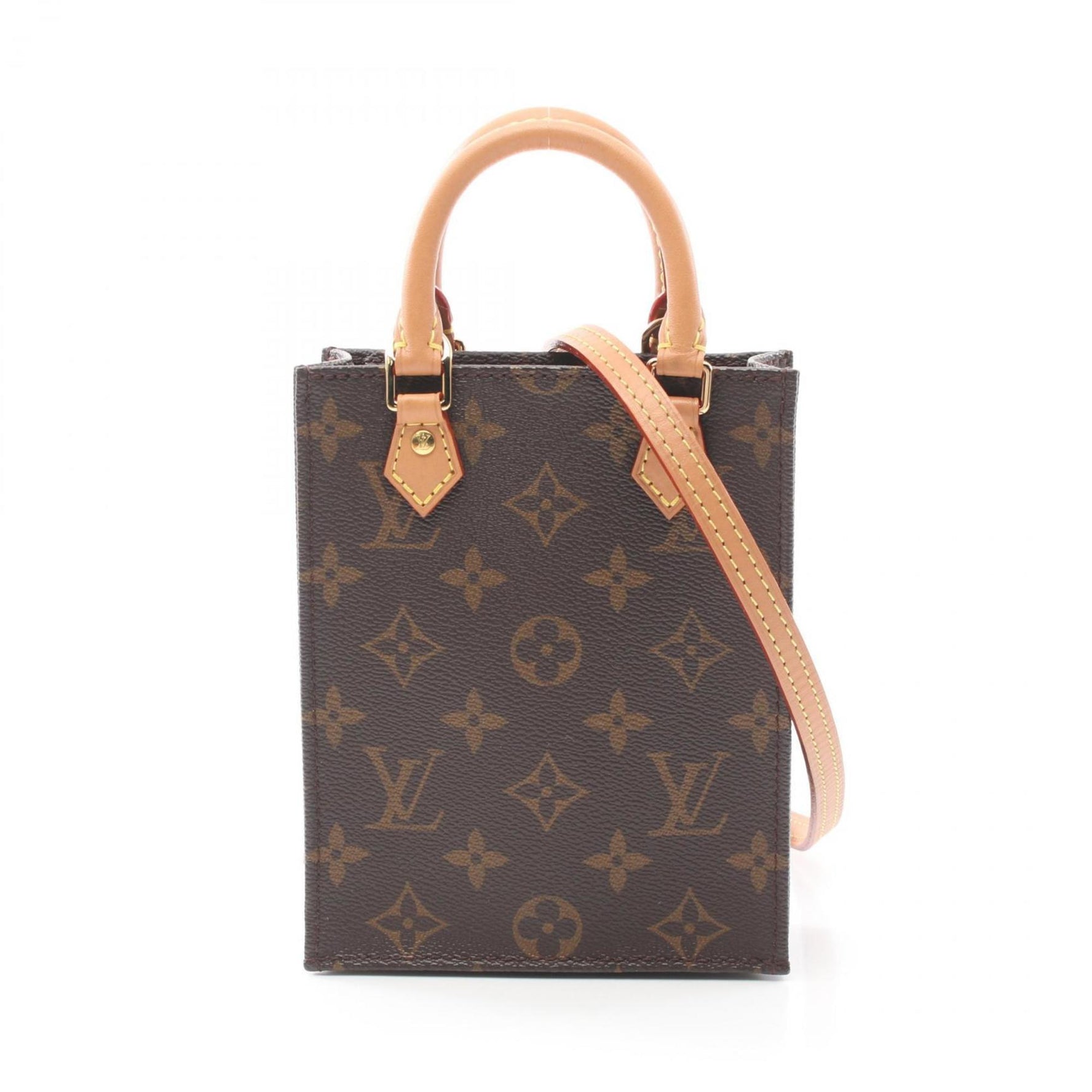 Louis Vuitton Petite Sac Plat Monogram Handbag Coated Canvas Leather