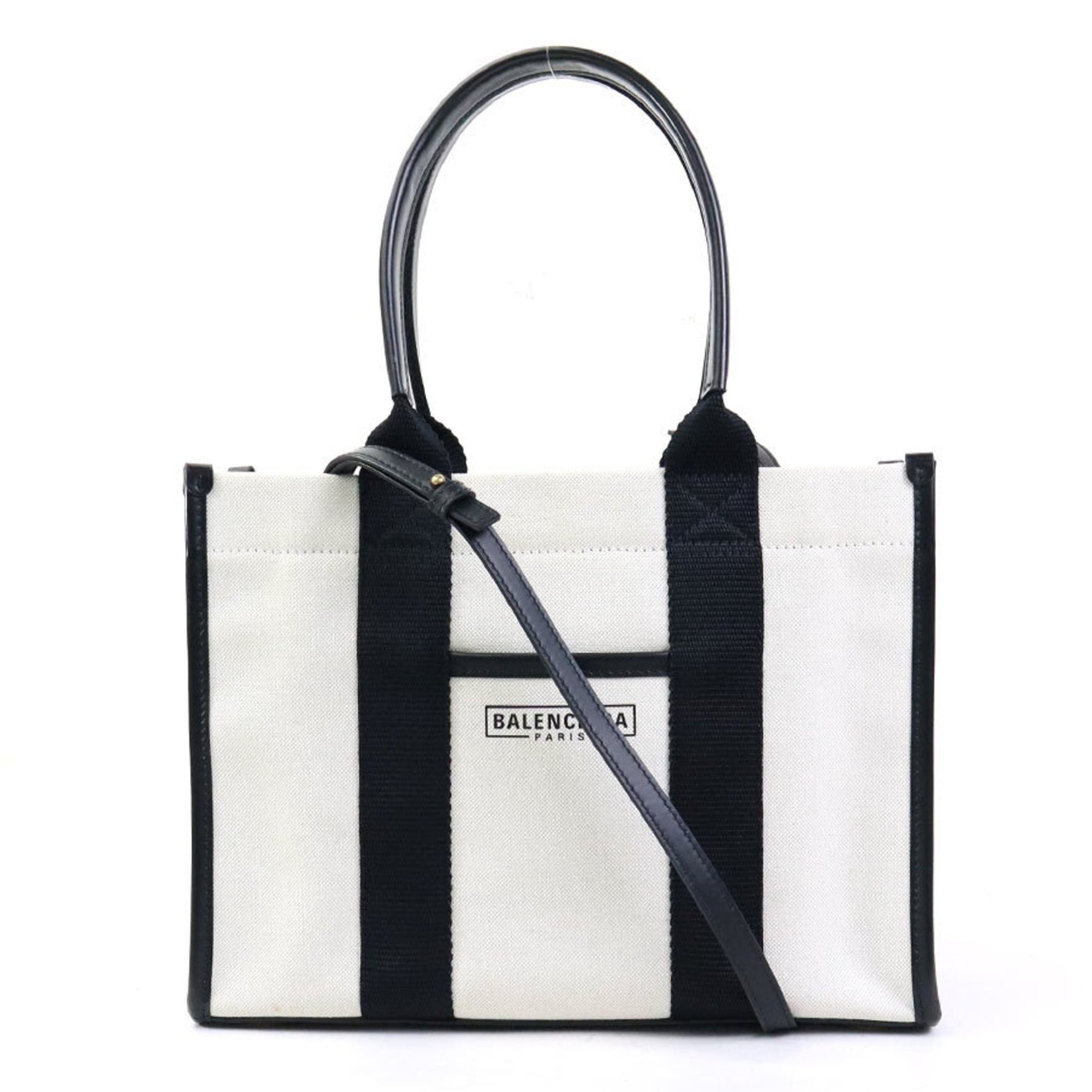BALENCIAGA Handbag Shoulder Bag Canvas Leather Ivory x Black Women's h31293a