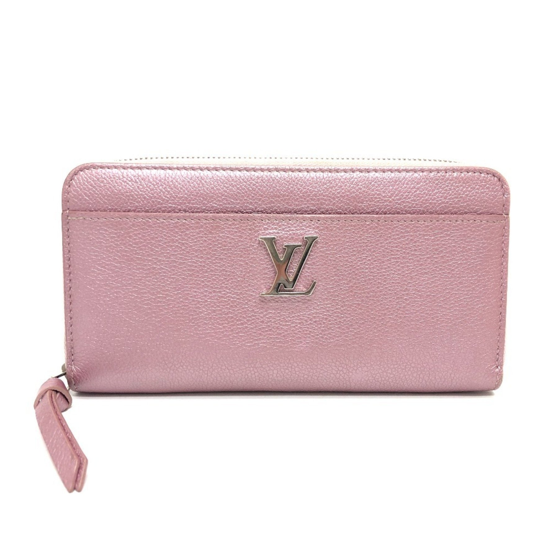 Louis Vuitton Zippy Lockme Wallet Round Zipper Long Leather Metallic Pink