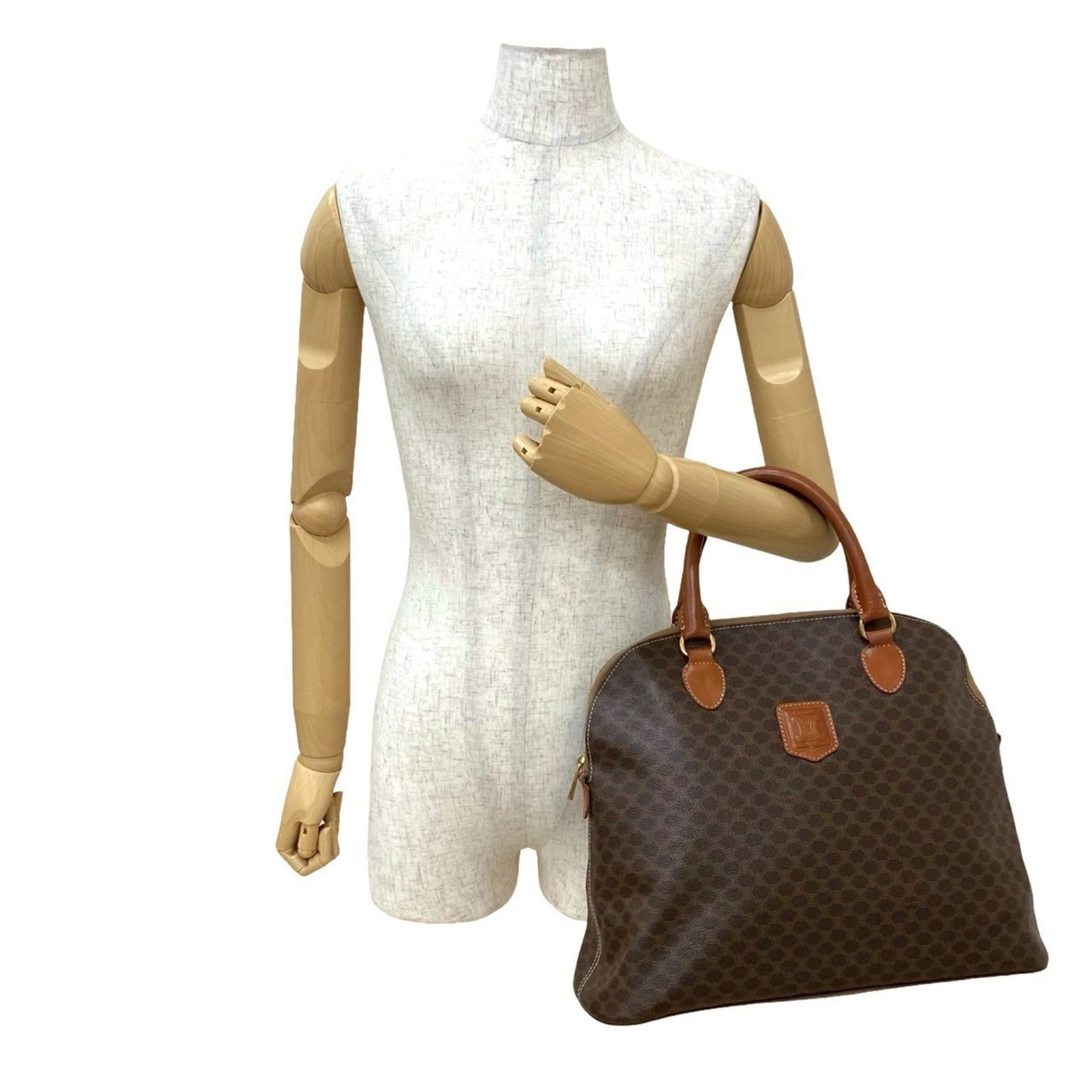 CELINE Macadam Blason with Triomphe Logo and Genuine Leather Handbag/Boston Bag, 013-7