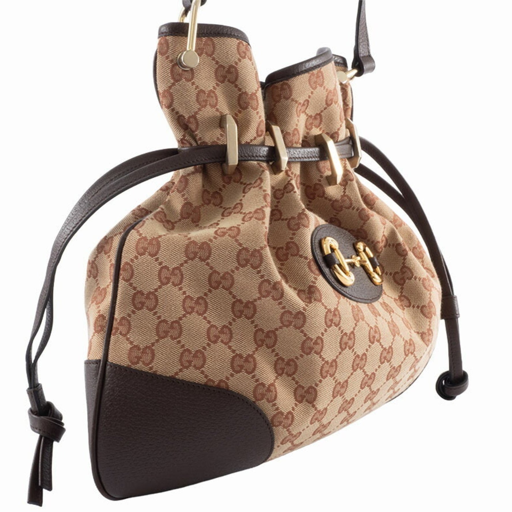 Gucci Horsebit 1955 Shoulder Bag in GG Canvas/Leather Beige/Brown.