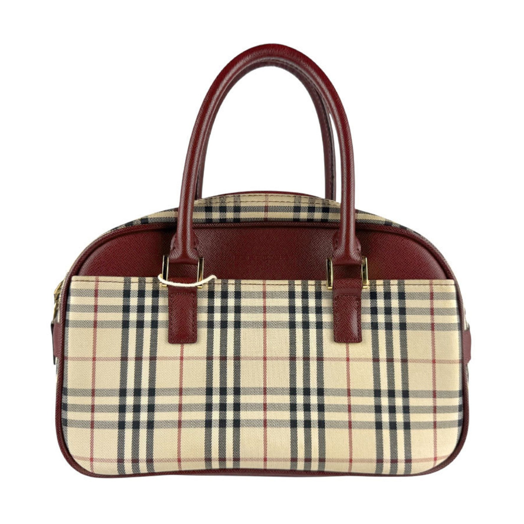 Burberry Handbag Canvas Leather Beige Black Burgundy Gold