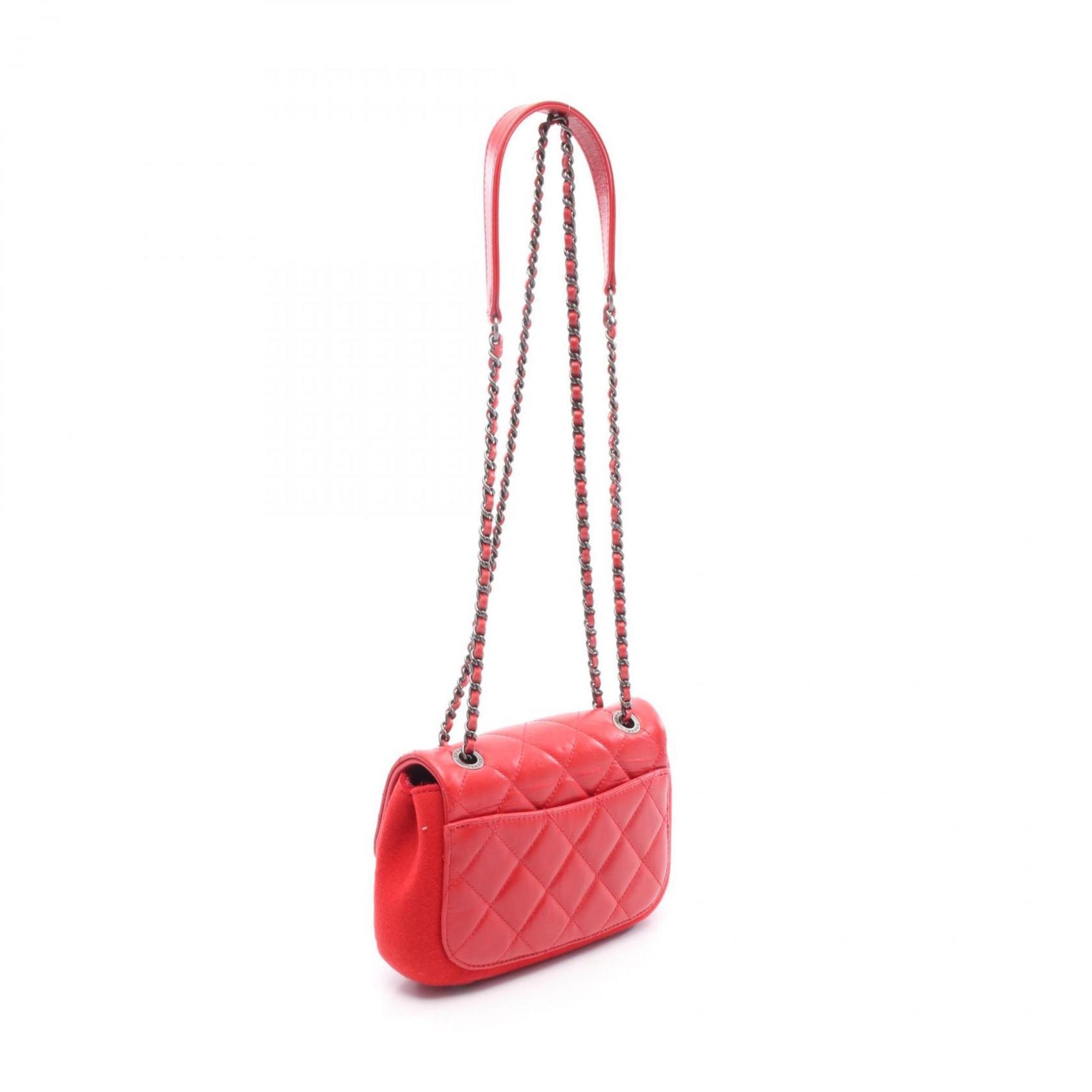 CHANEL Matelasse Shoulder Bag, Leather and Felt, Red