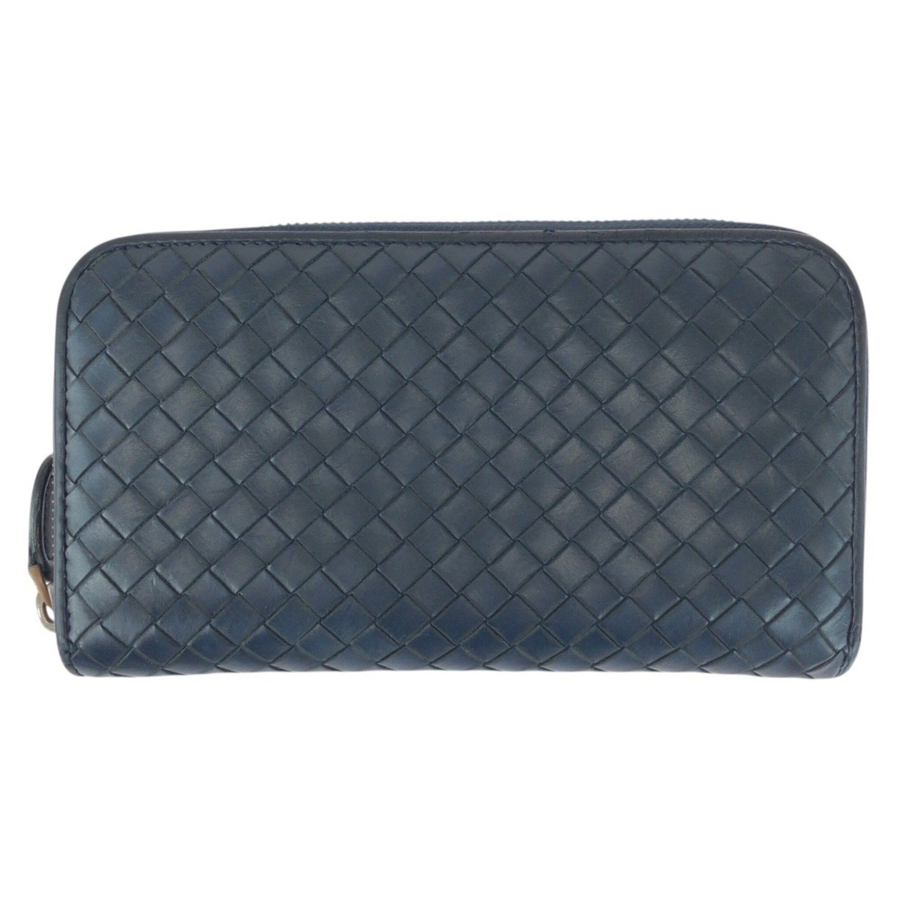 BOTTEGA VENETA Bottega Veneta Intrecciato Navy Leather Long Wallet with Gold Hardware SO1655939D