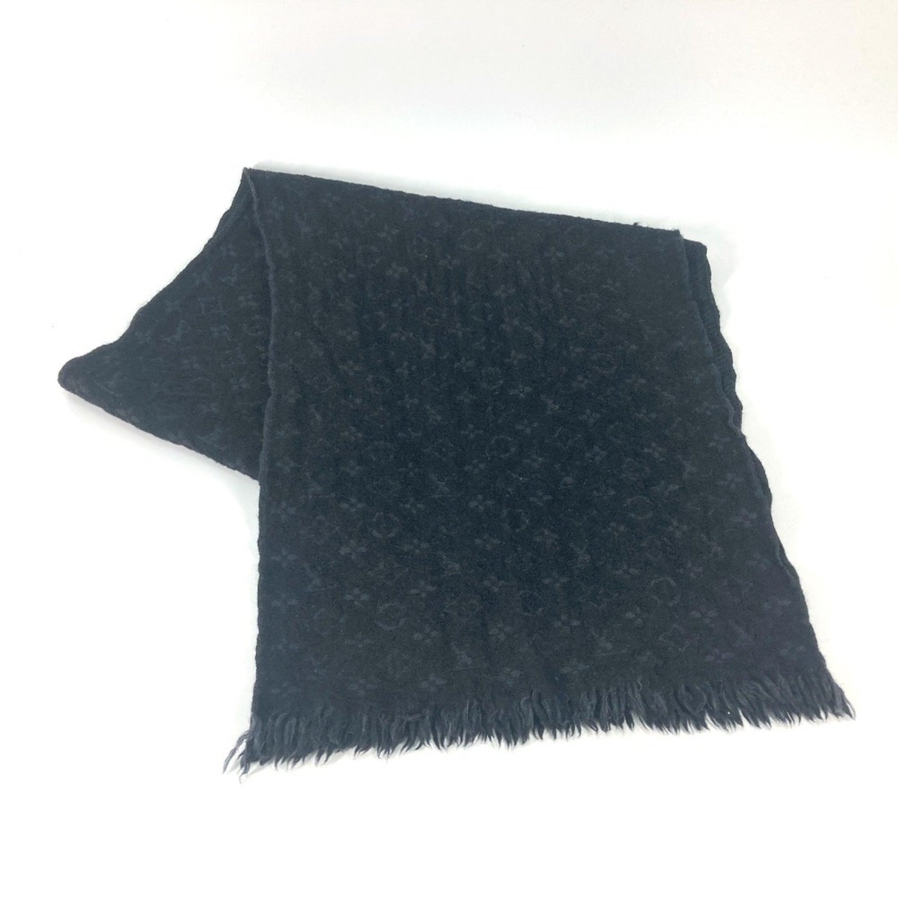 Louis Vuitton Monogram Echarpe Fringe Wool Scarf Noir Black