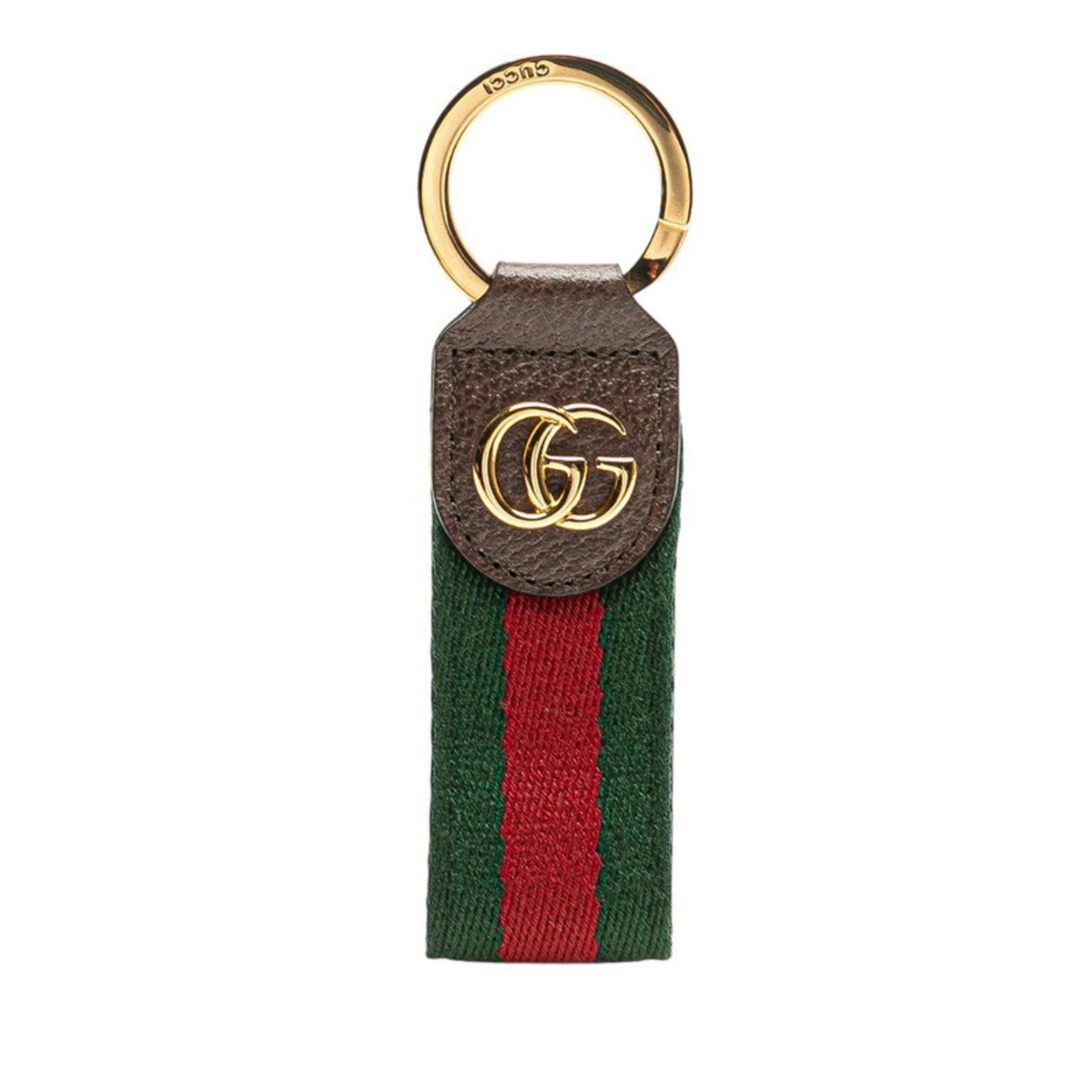 Gucci Ophidia Sherry Line Key Ring Brown Gold Leather Canvas