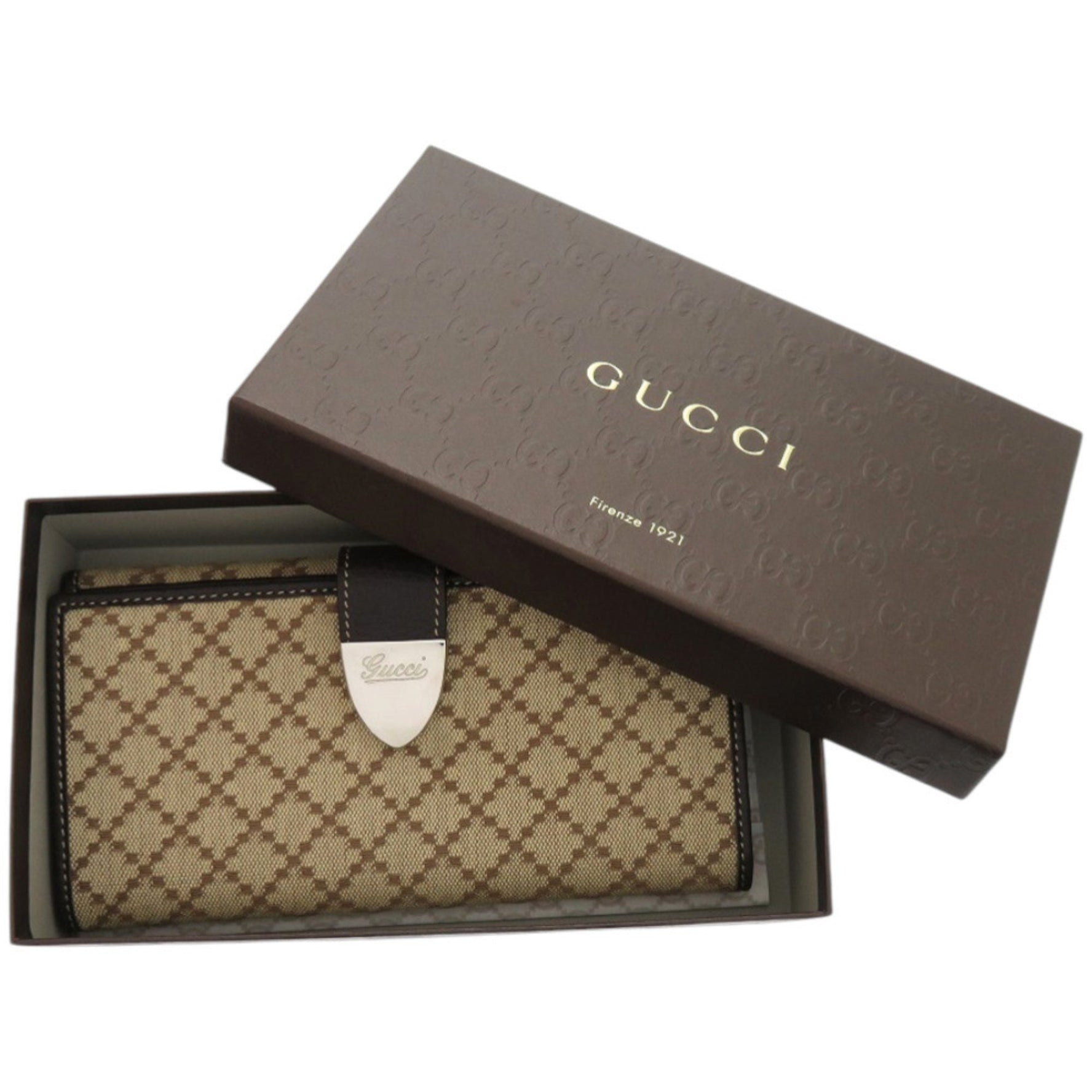 Like new Gucci Diamante canvas and leather long wallet with silver hardware in (0398)