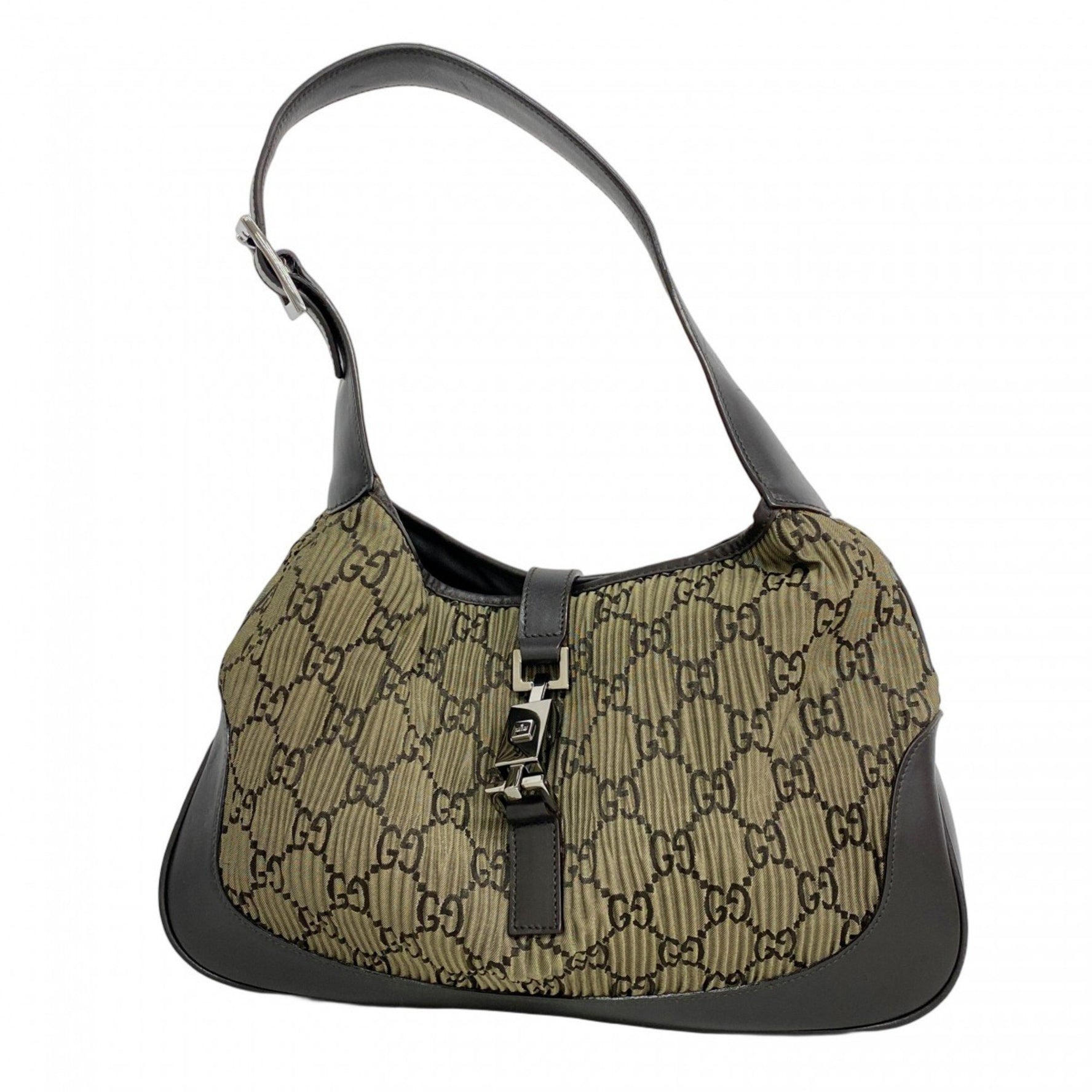 Gucci Jackie 001 3306 Shoulder Bag in Nylon Canvas Khaki and Dark Brown, Women's, P1132310