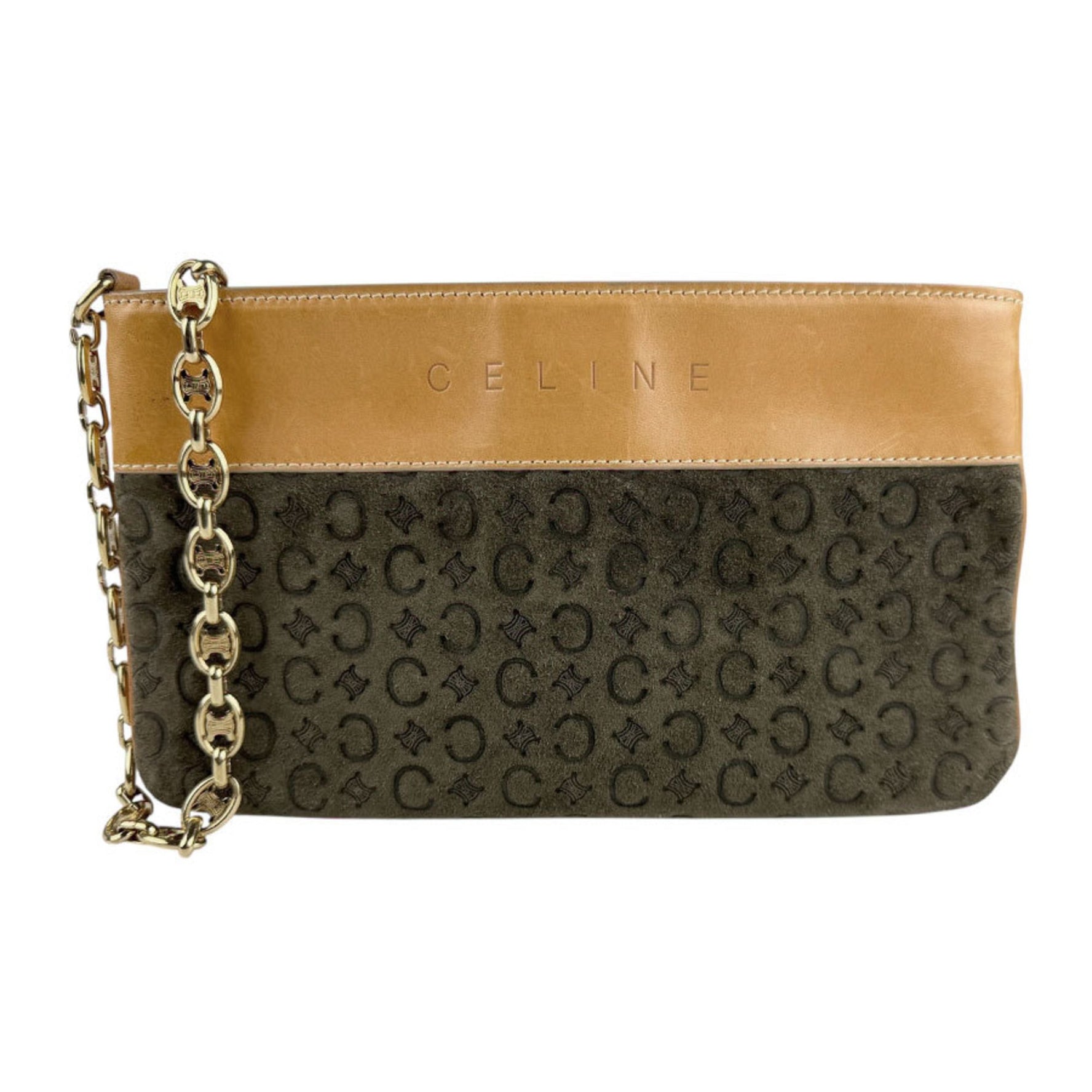 CELINE handbag clutch bag suede leather brown x khaki men's