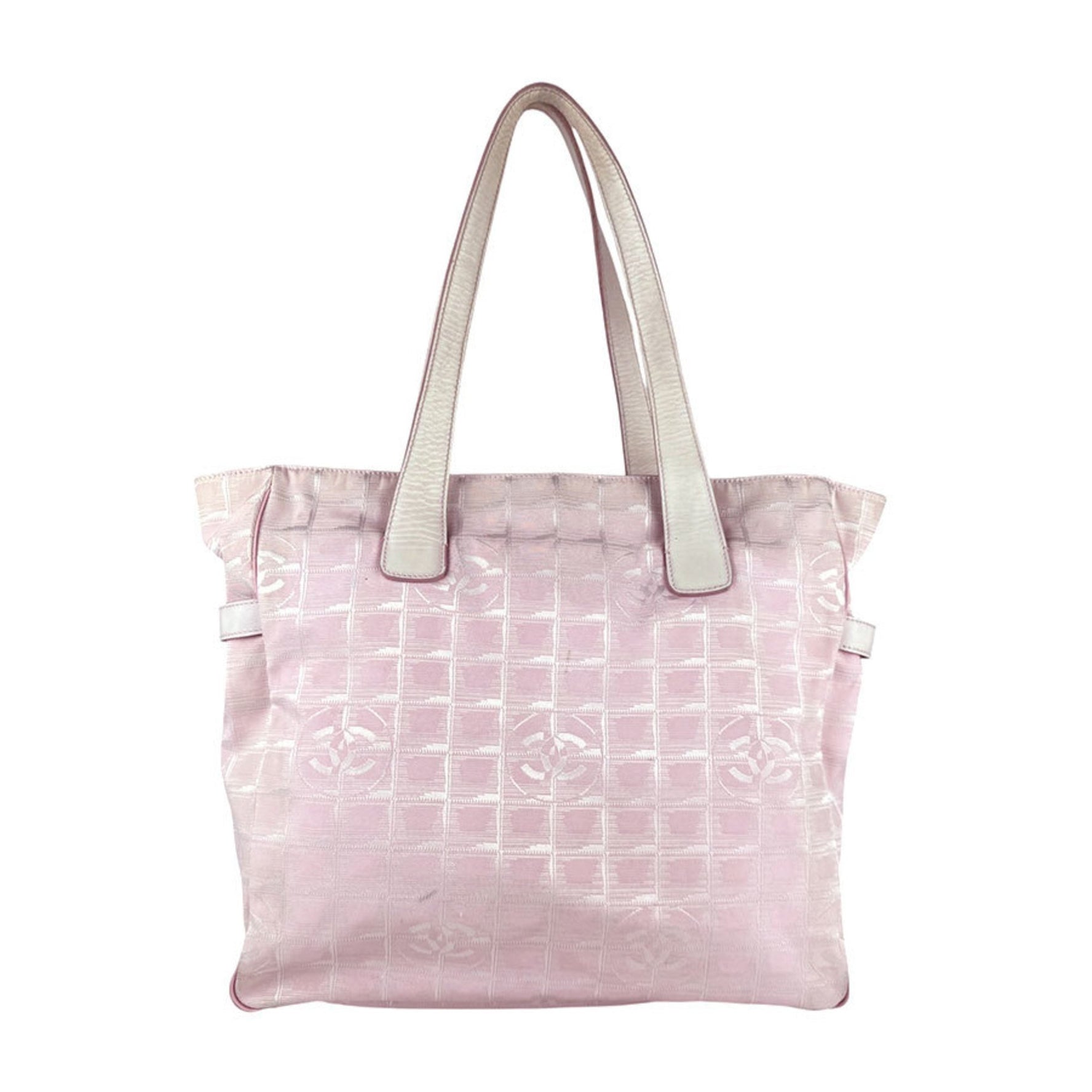 Chanel New Travel Line Shoulder Bag, Nylon Jacquard and Leather, Pink White