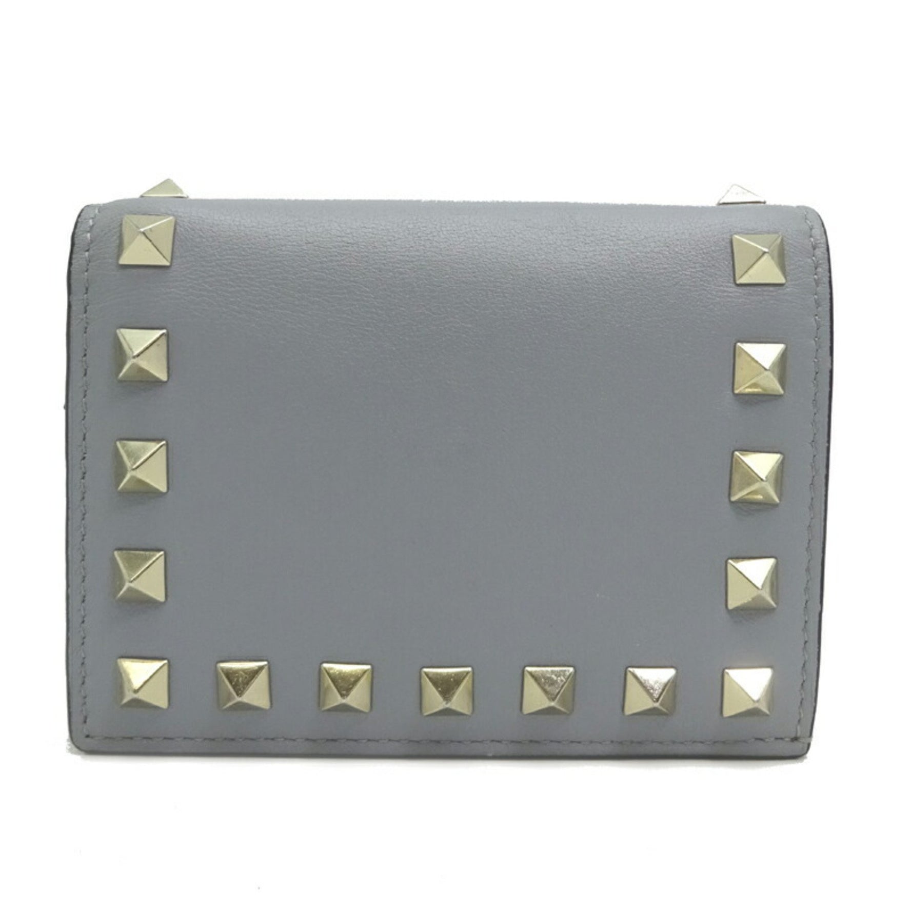 Valentino Garavani Rockstud Compact Wallet and Men, Bi-fold Wallet, Leather, Grey