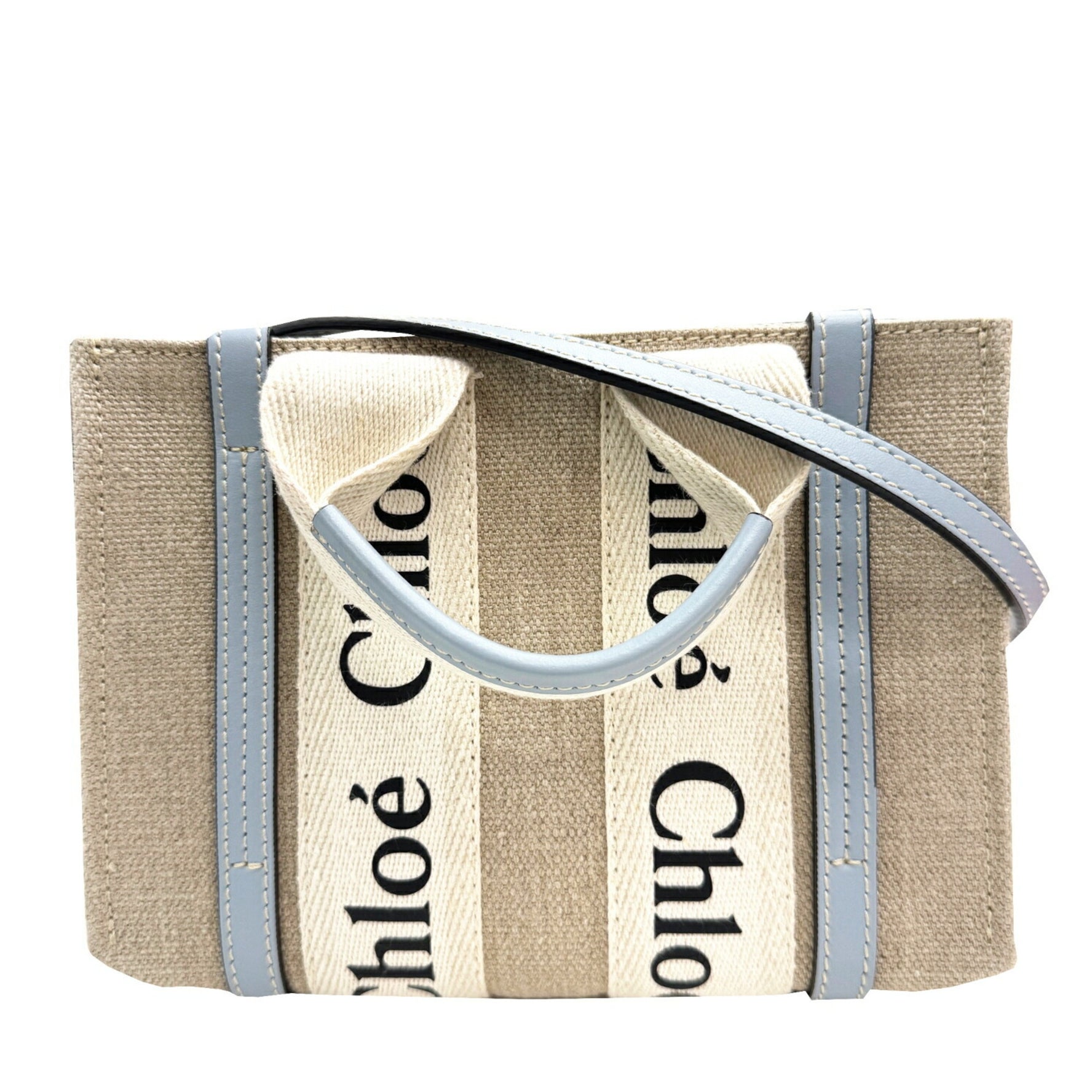 Chloé Chloe Woody Small Blue Canvas Shoulder Bag Handbag